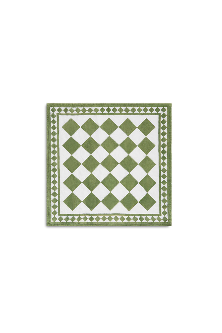 'Green Check' Summerill & Bishop x Claridge's Linen Napkin, 50x50cm