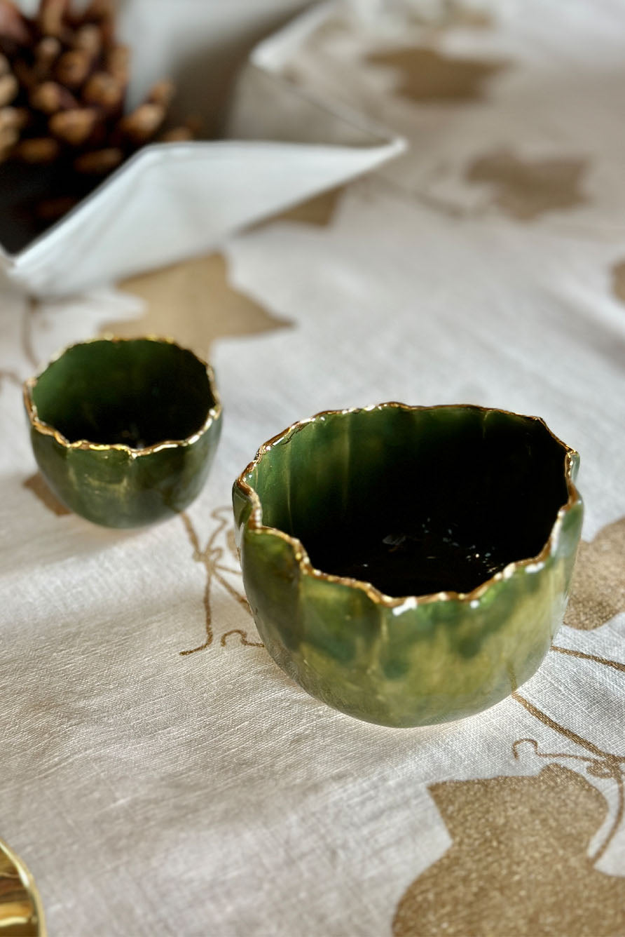 Gold Rim Green Pinch Pot, 7cm