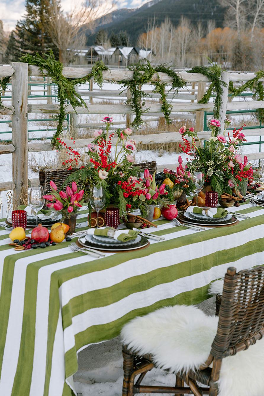 'Stripe' Linen Napkin in White & Avocado Green, 50x50cm