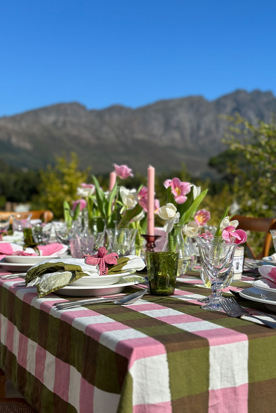 'Stripe' Linen Napkin in White & Avocado Green, 50x50cm