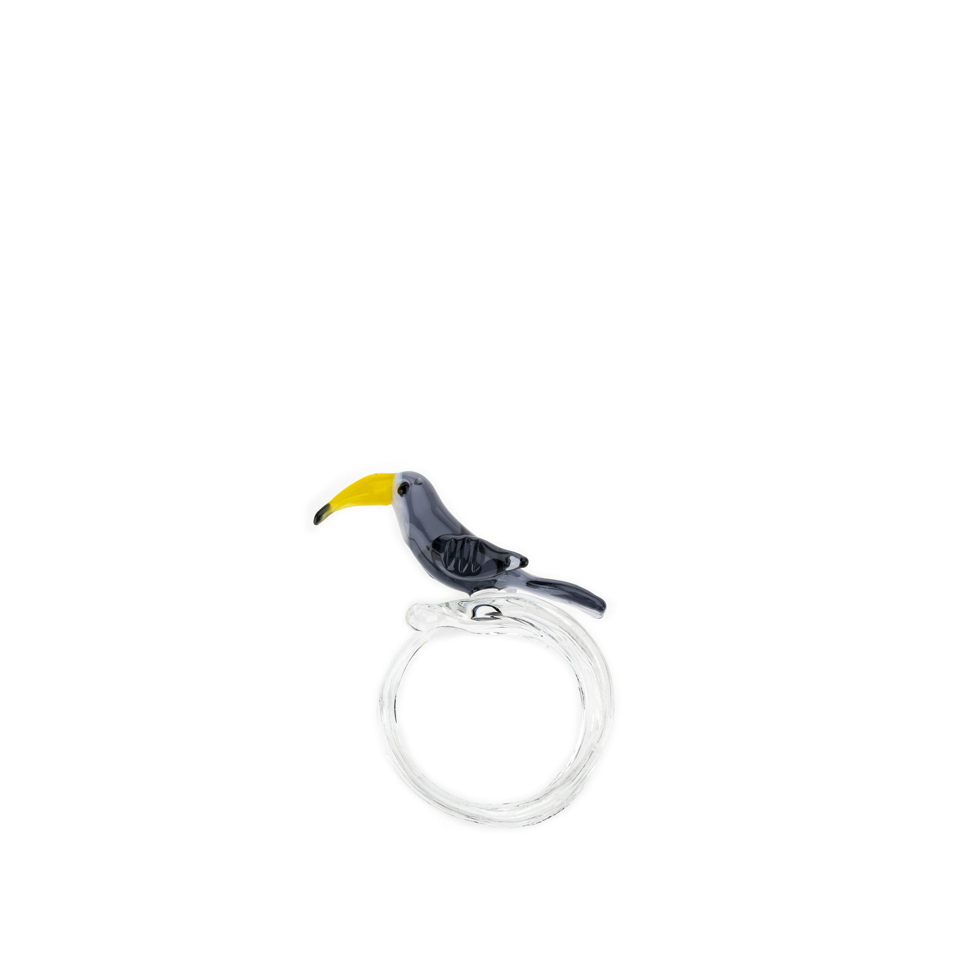 Handblown Glass Tropical Bird Napkin Ring in Grey