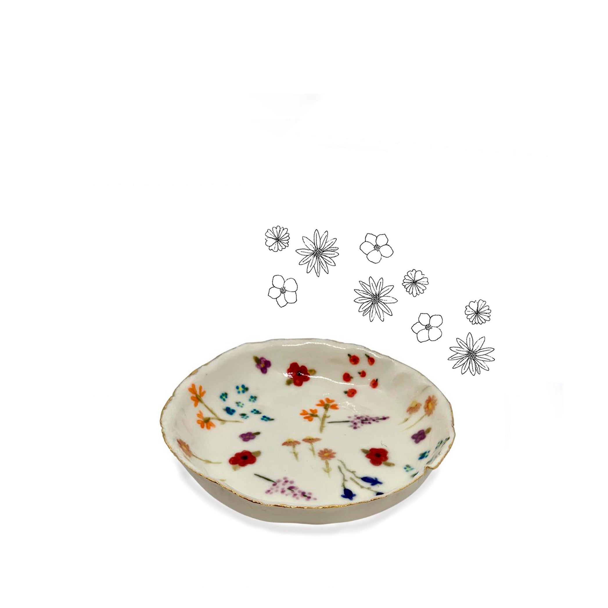 HB Jagged Bowl with Hand Painted Florals, 14cm