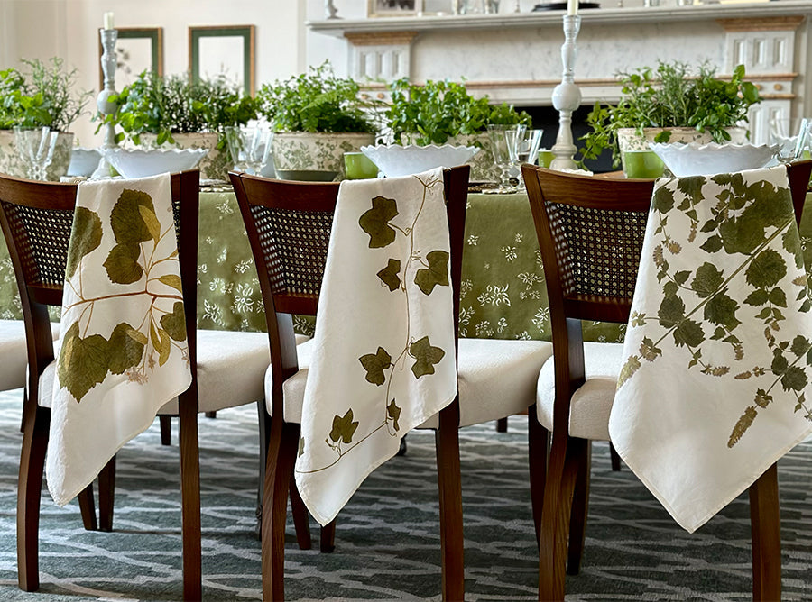 Set of Four 'Gastronomic' Herb Linen Napkins, 50x50cm