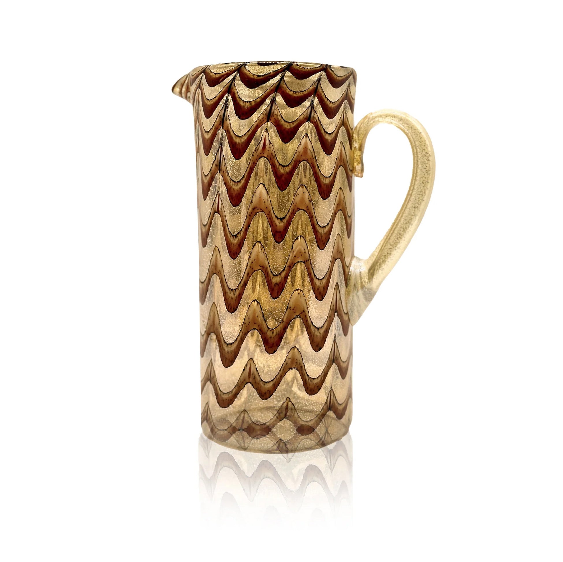 Handblown Murano Glass Wave Jug in Burgundy & Gold