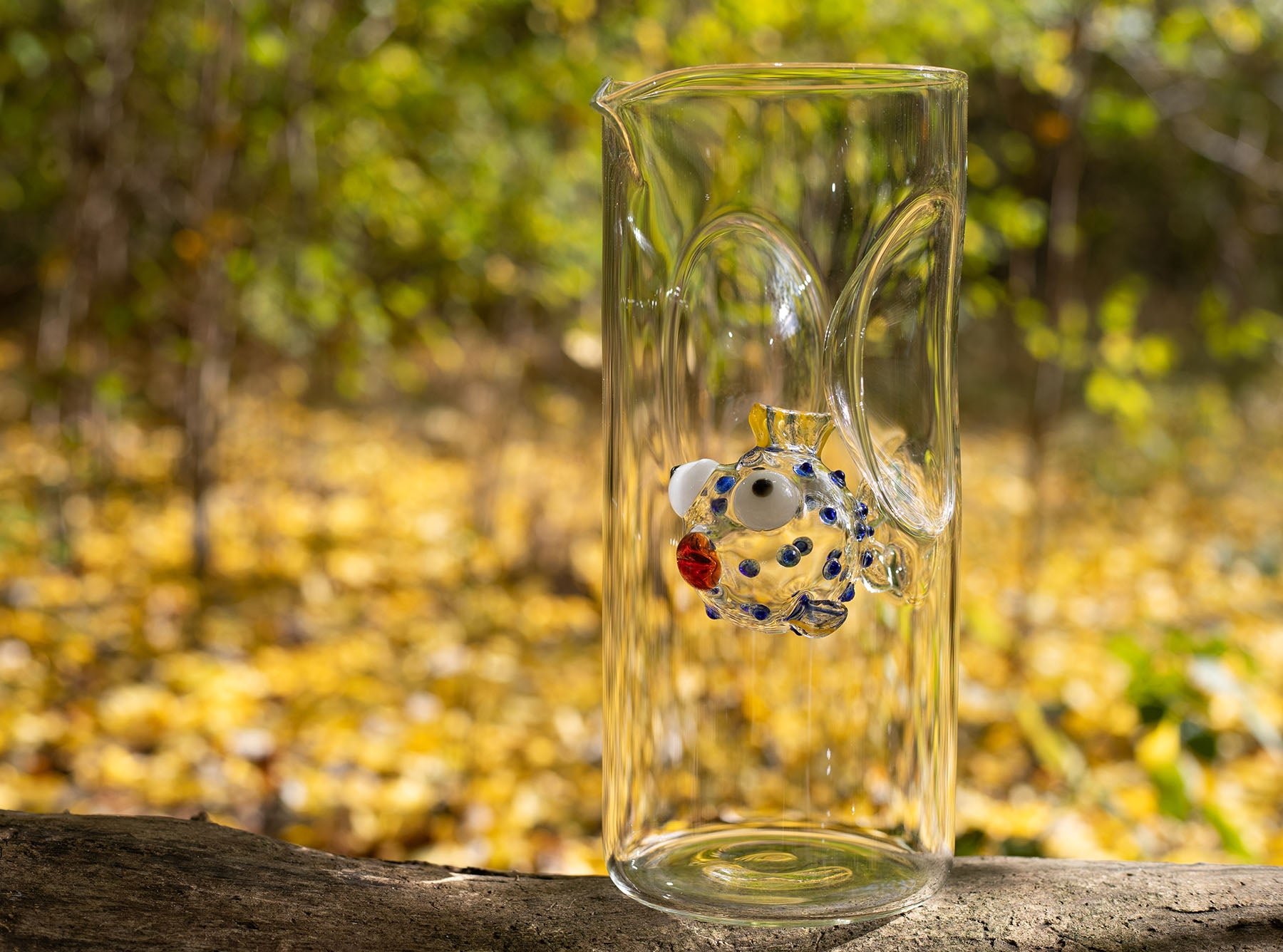 Handblown Glass Blue Spotted Fish Carafe, 24.5cm