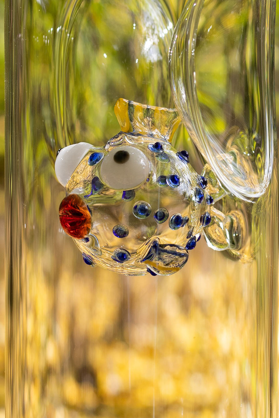 Handblown Glass Blue Spotted Fish Carafe, 24.5cm