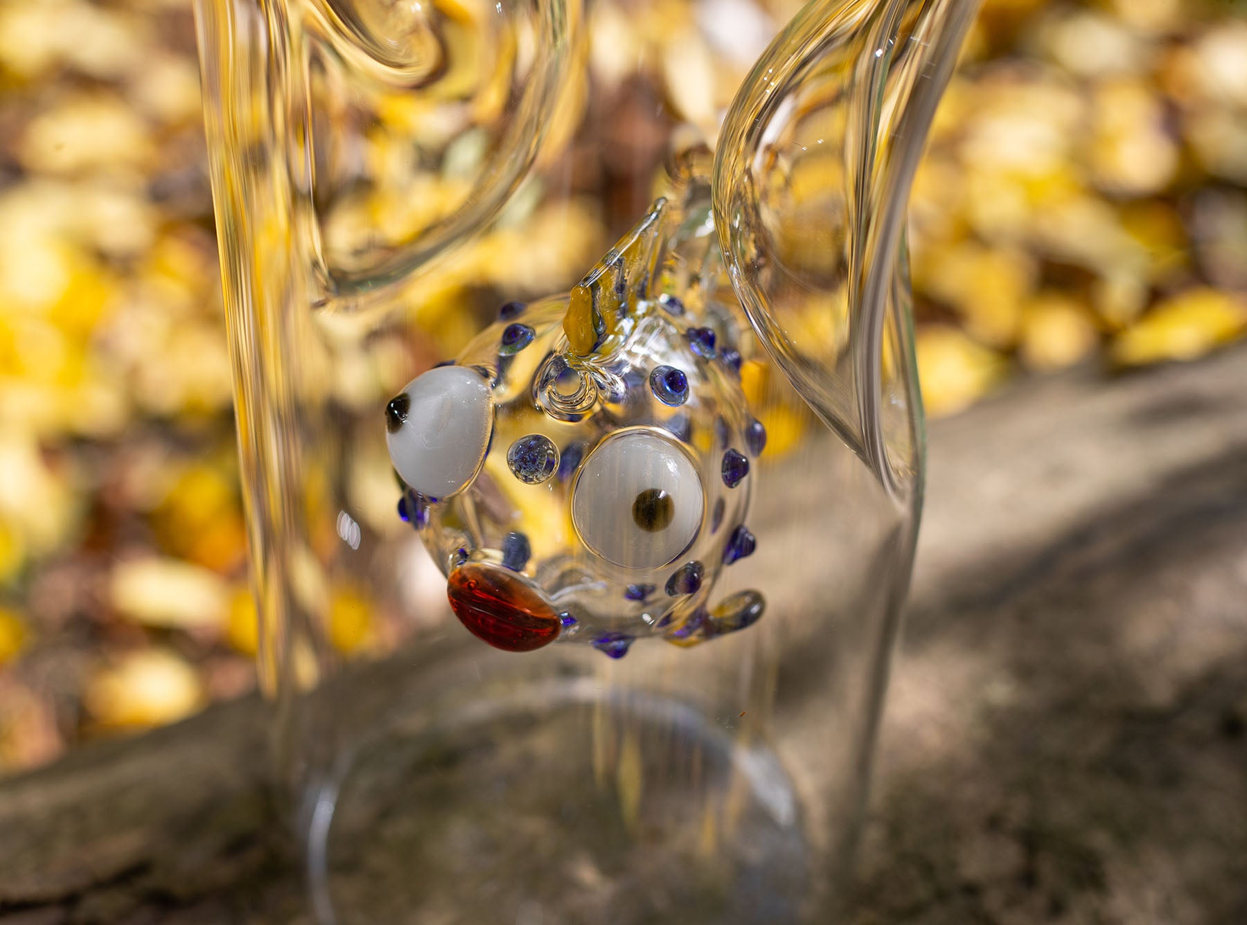 Handblown Glass Blue Spotted Fish Carafe, 24.5cm