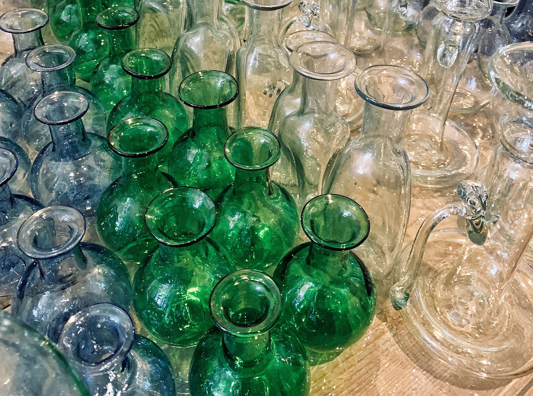 Handblown Glass Candlestick with Handle in Clear, 20cm