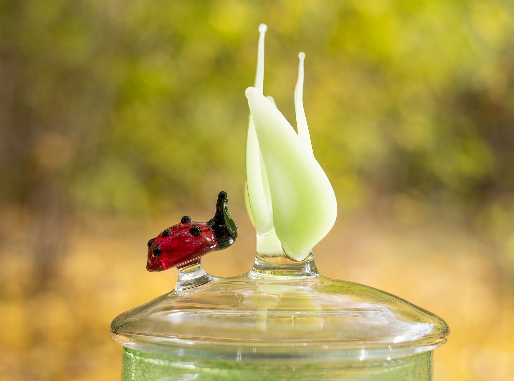 Handblown Glass Green Ladybug Jar, 17.5cm