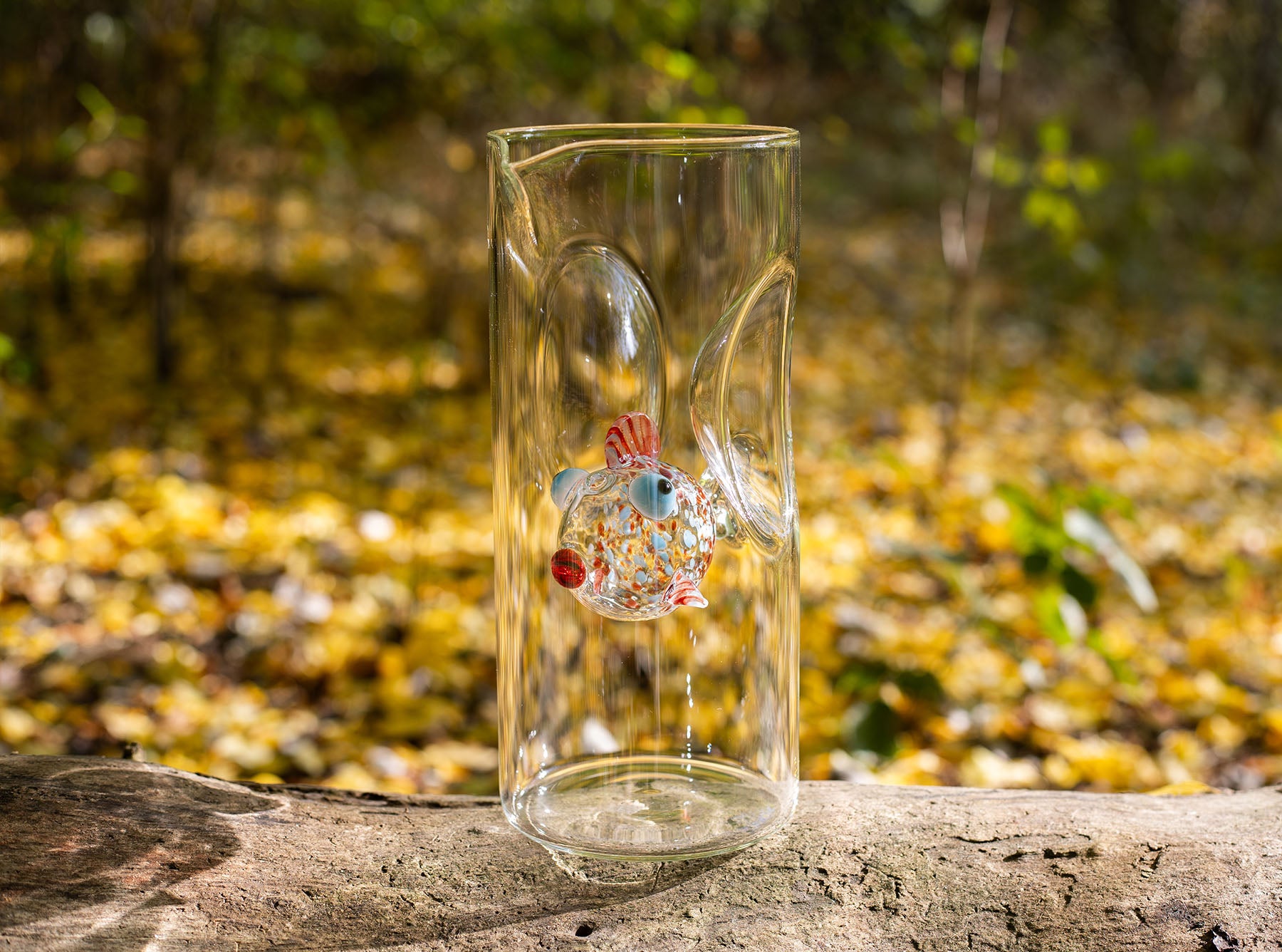 Handblown Glass Red and Blue Fish Carafe, 24.5cm