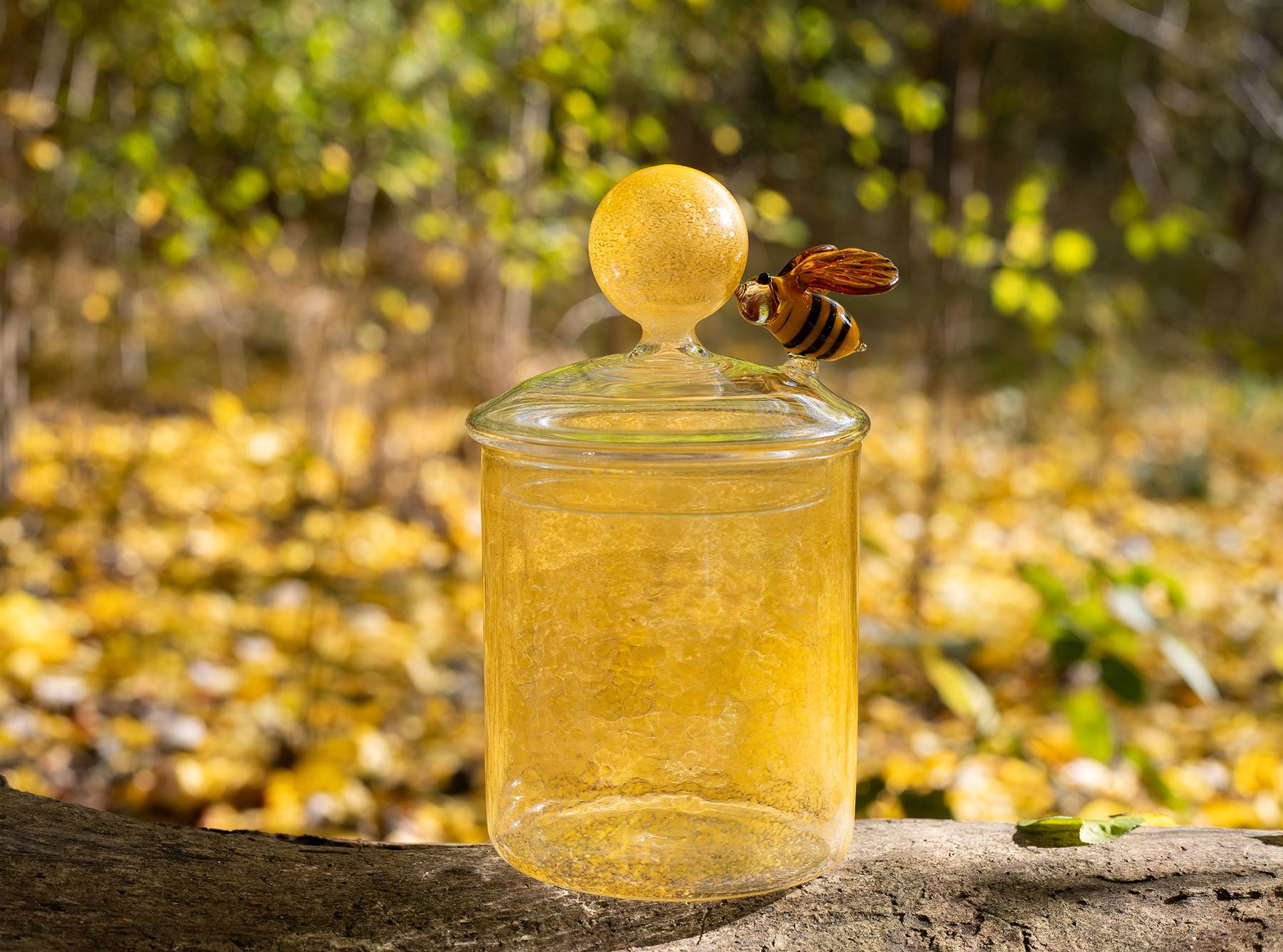 Handblown Glass Yellow Bee Jar, 17.5cm