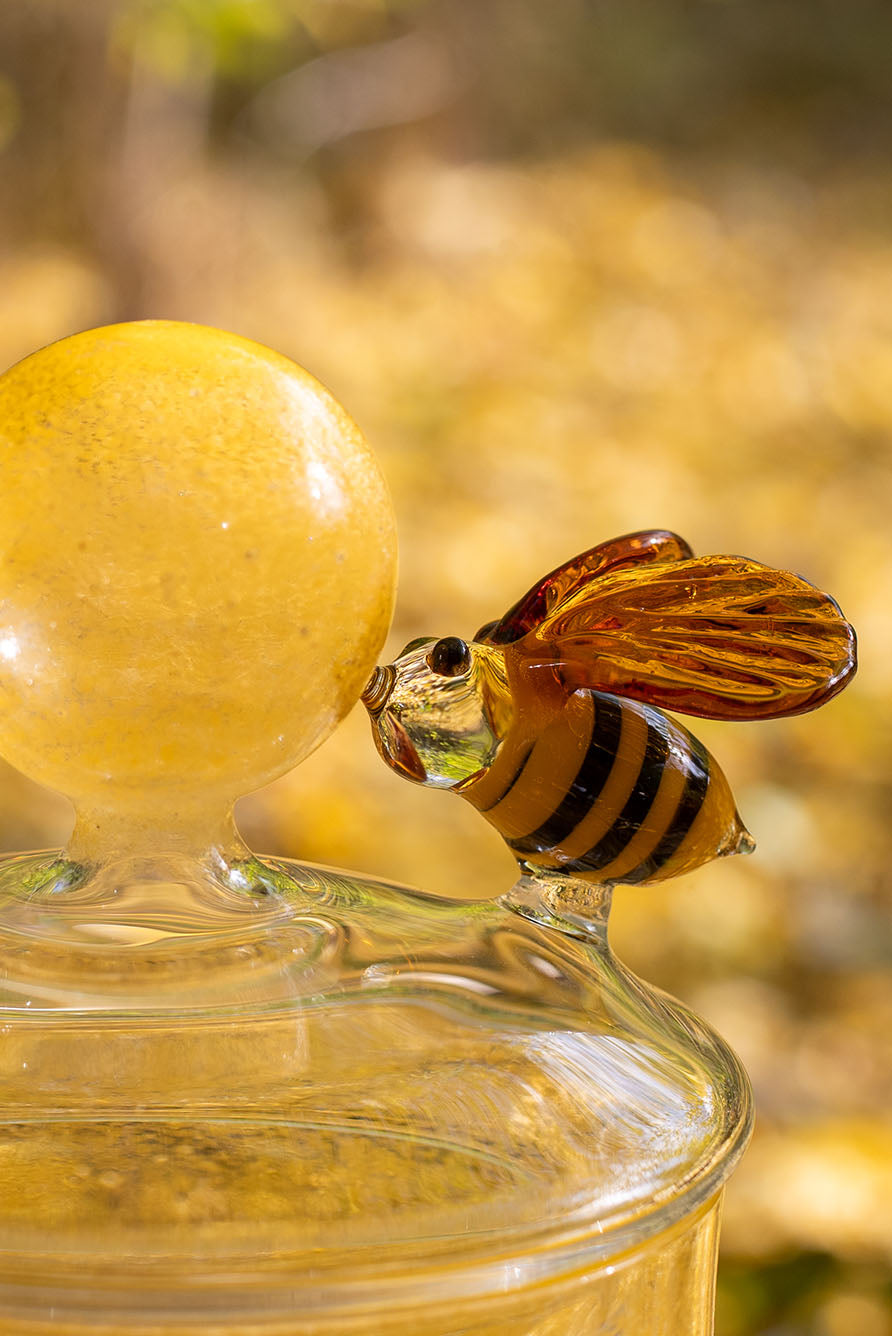Handblown Glass Yellow Bee Jar, 17.5cm