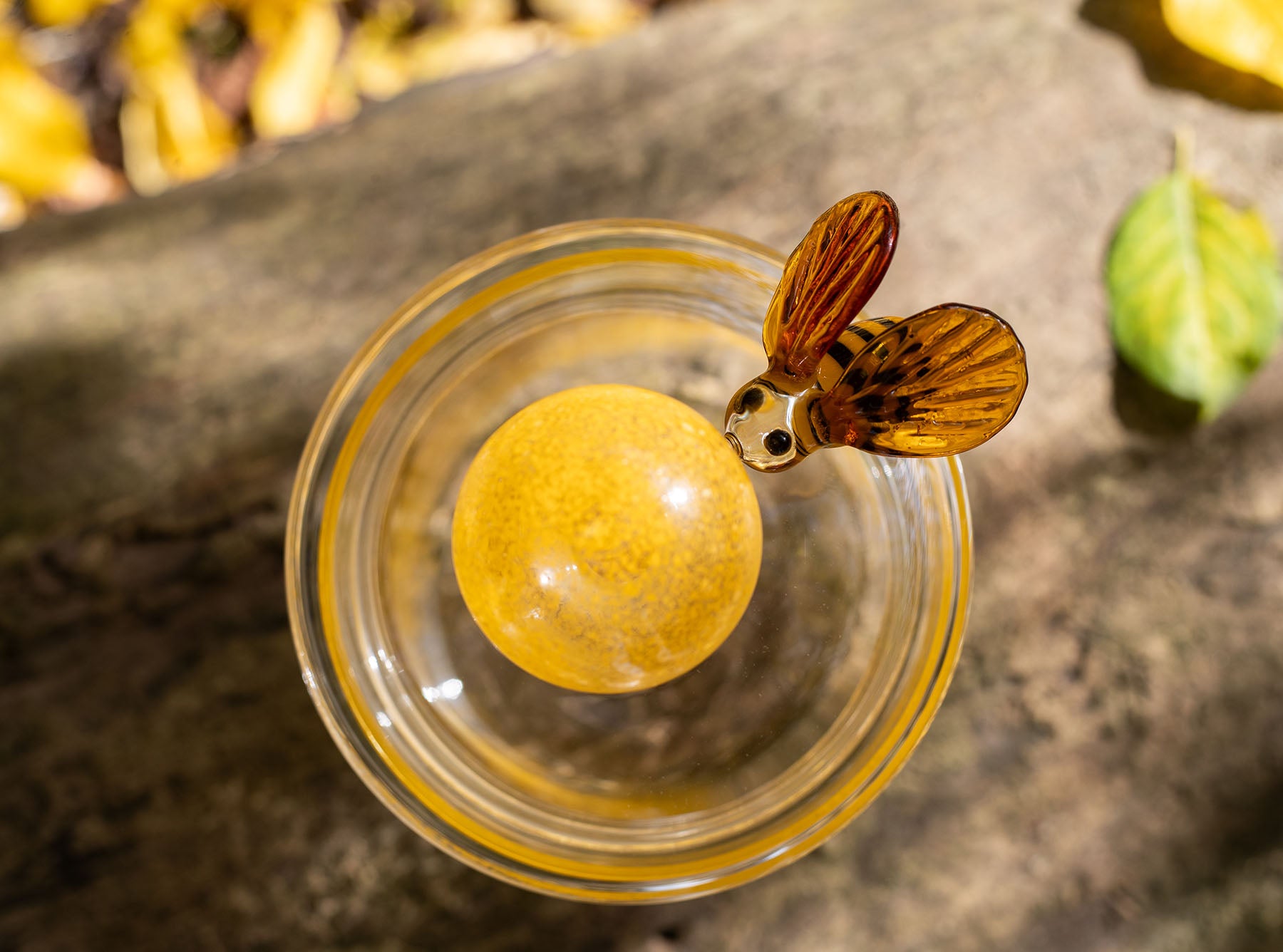 Handblown Glass Yellow Bee Jar, 17.5cm