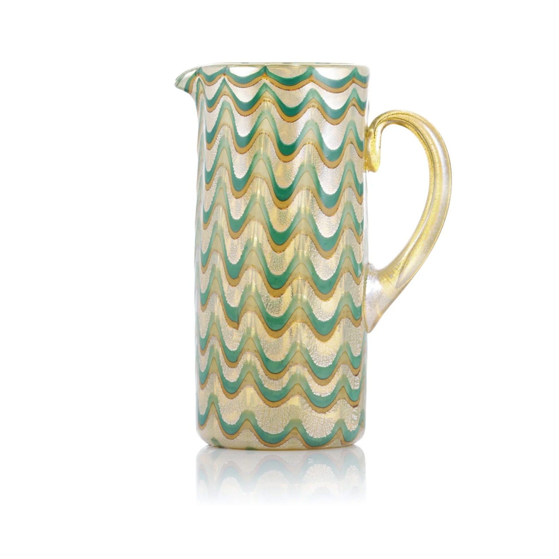 Handblown Murano Glass Wave Jug in Green & Gold