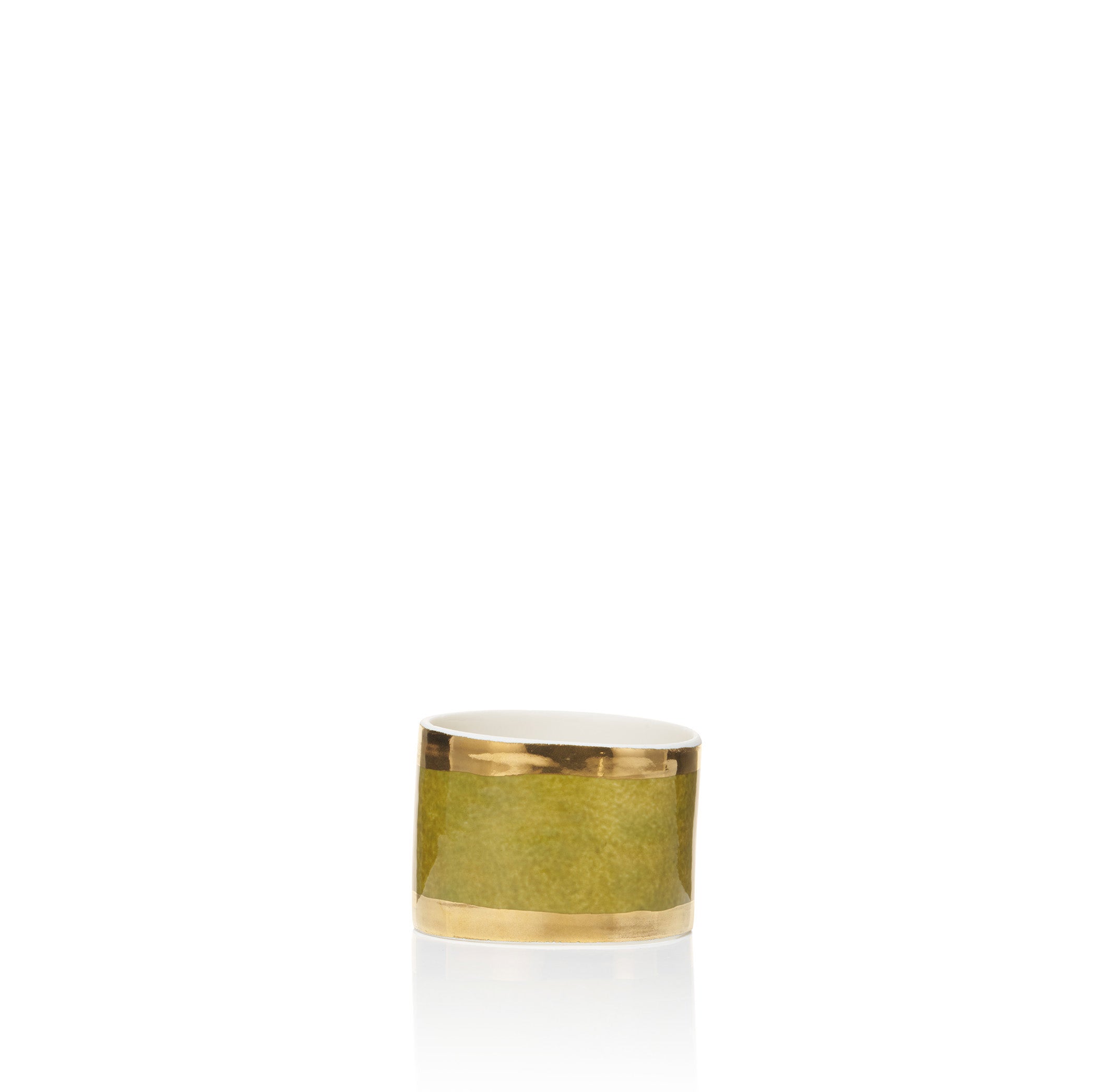 Handmade Ceramic Thick Gold Rim Green Napkin Ring