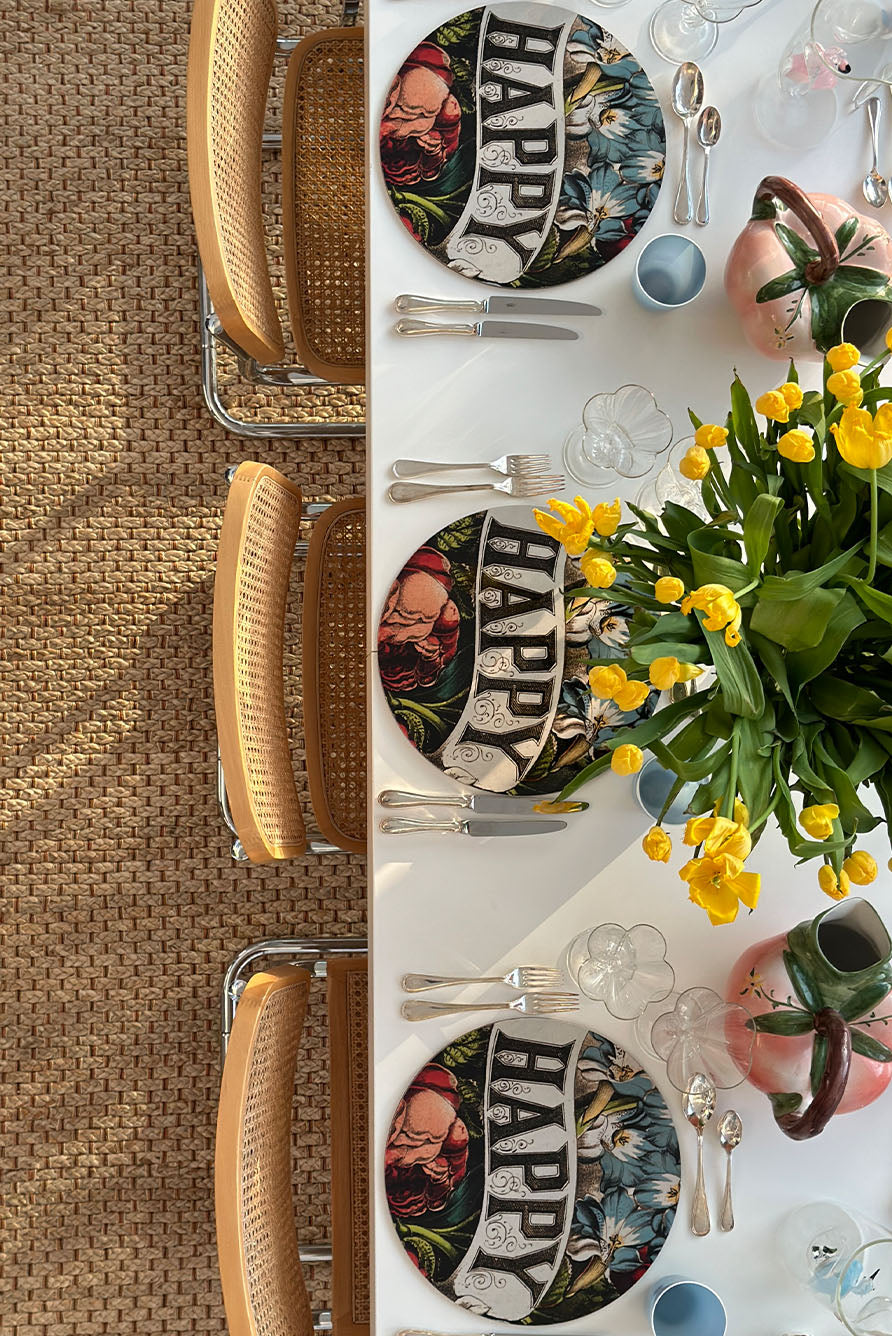 S&B x John Derian 'Happy' Round Cork-Backed Placemat, 34cm