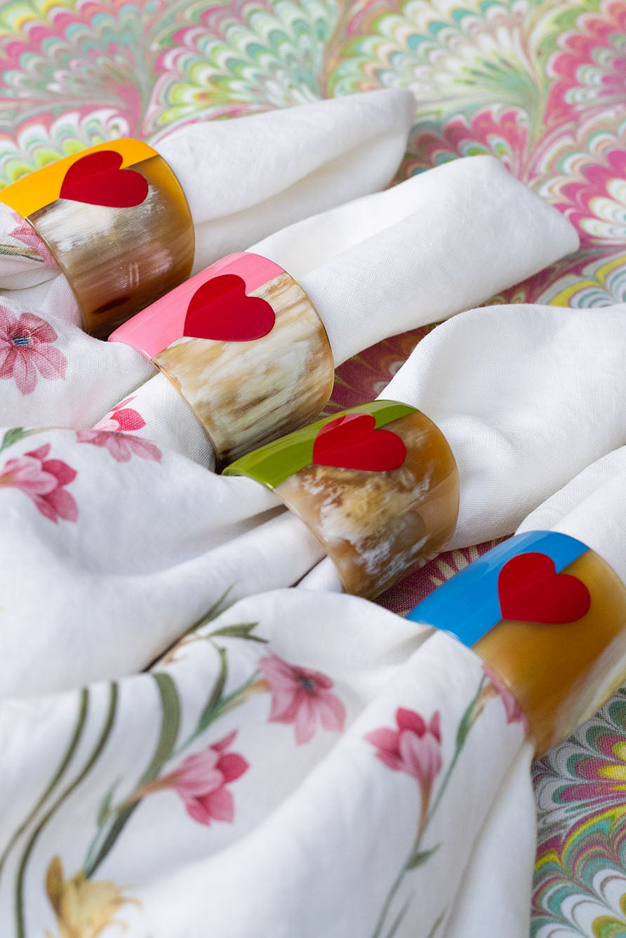 S&B Heart Blue Lacquer & Horn Napkin Ring