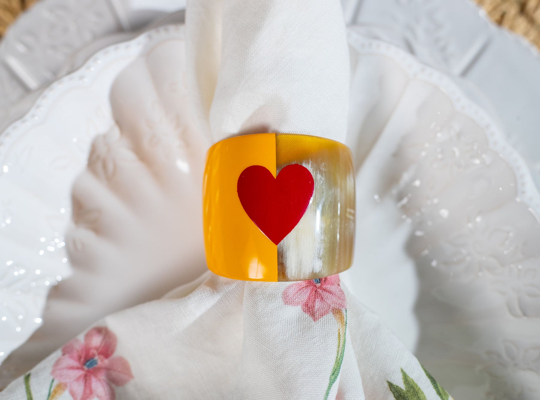 S&B Heart Yellow Lacquer & Horn Napkin Ring