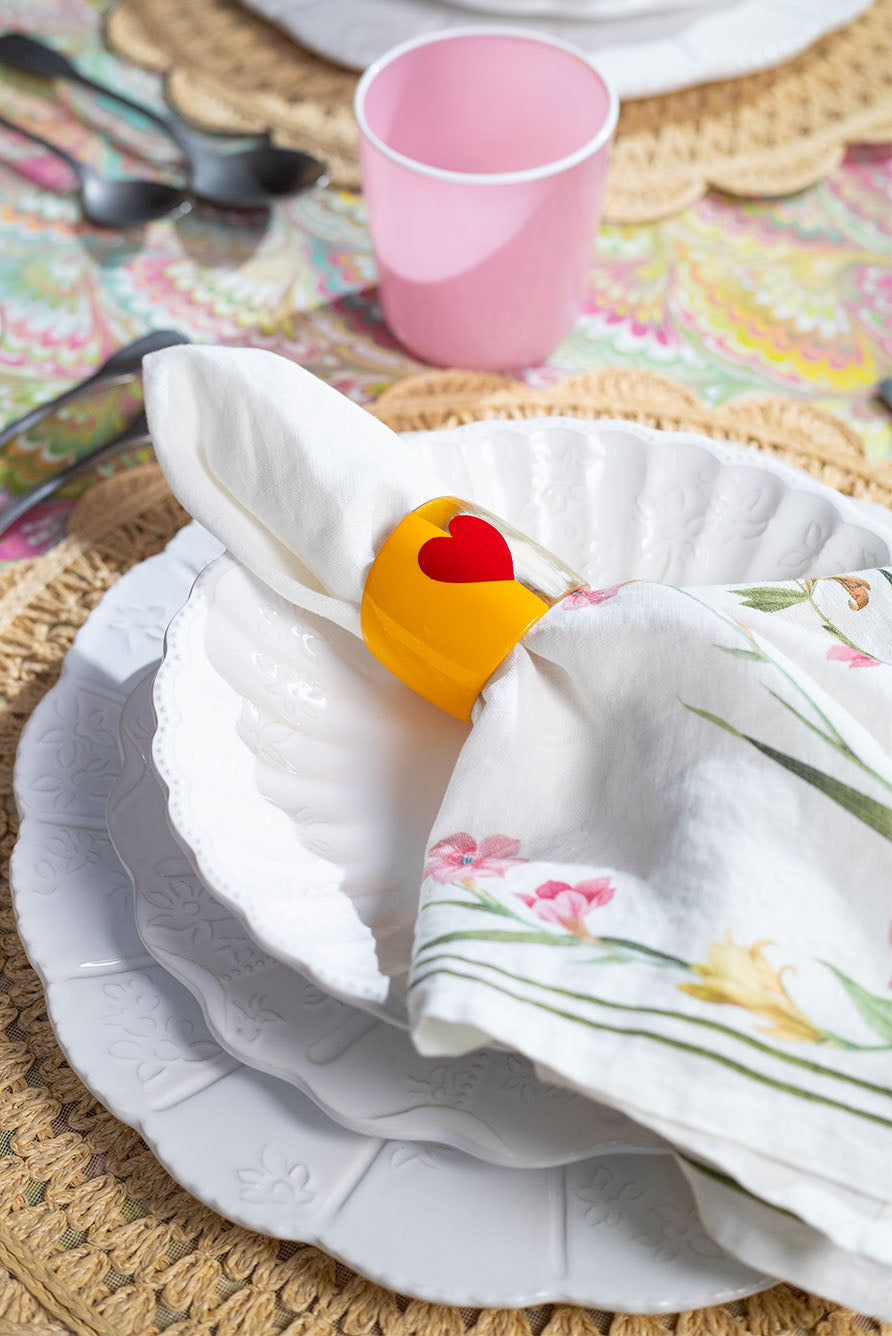 S&B Heart Yellow Lacquer & Horn Napkin Ring