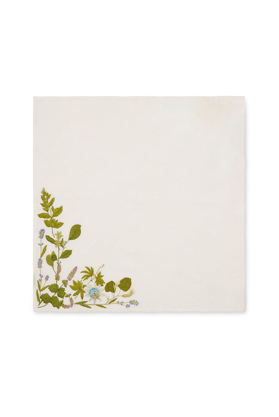 Embroidered 'Herb Garden' Linen Napkin, 50x50cm