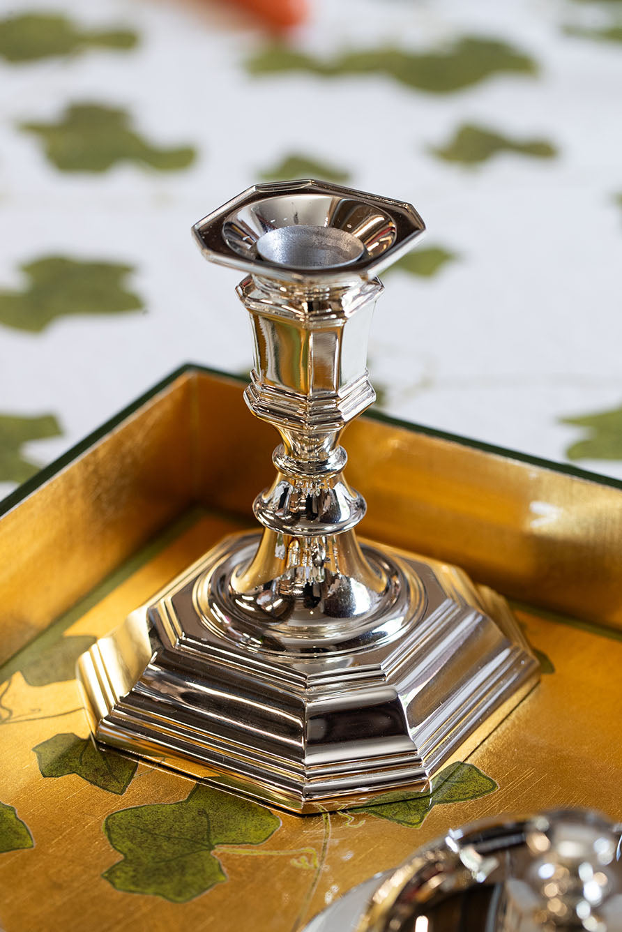Silver Plated Octagonal Candle Holder, 13cm