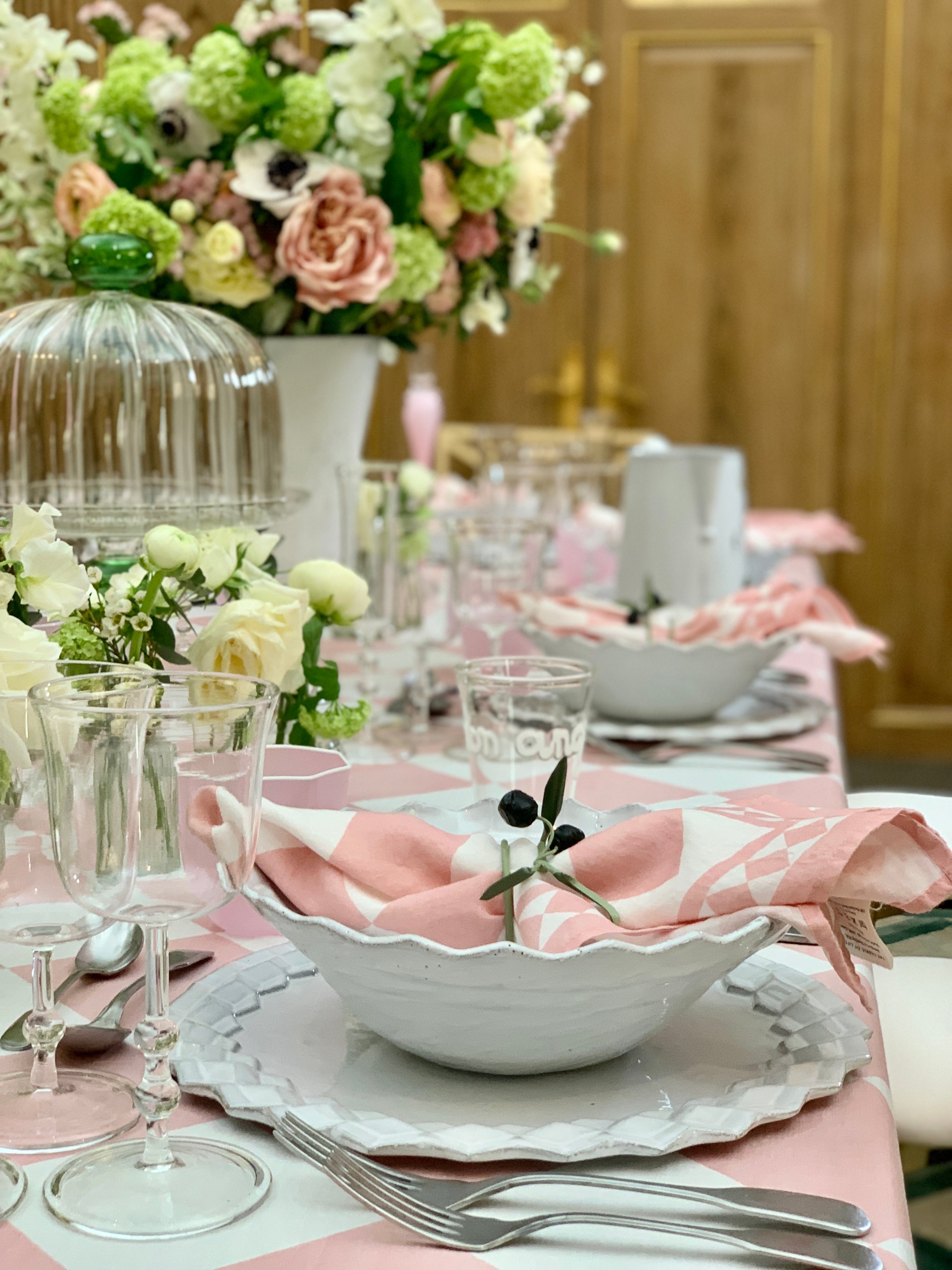 'Pink Check' Summerill & Bishop x Claridge's Linen Tablecloth