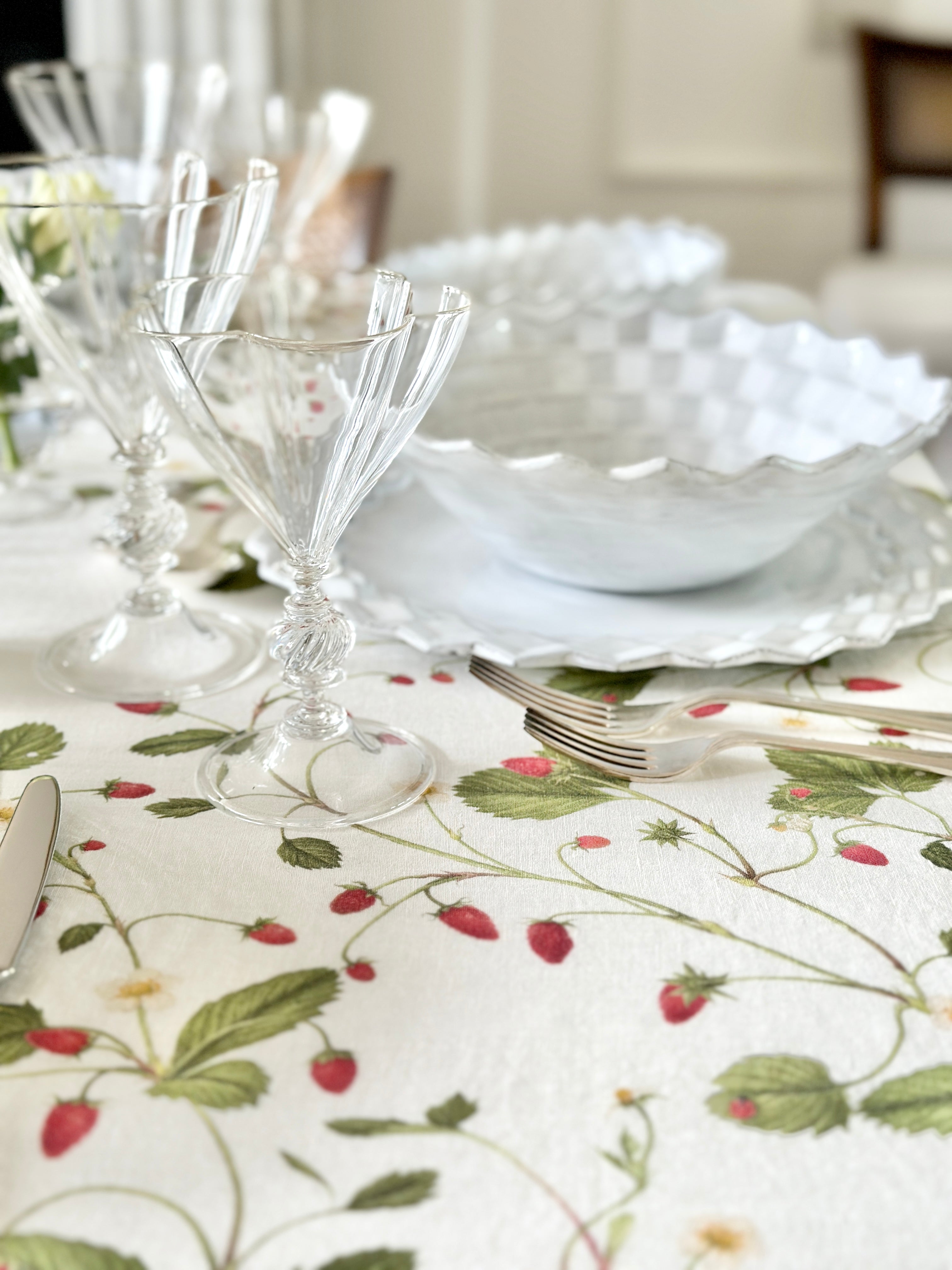 'Fraises des Bois' Linen Tablecloth