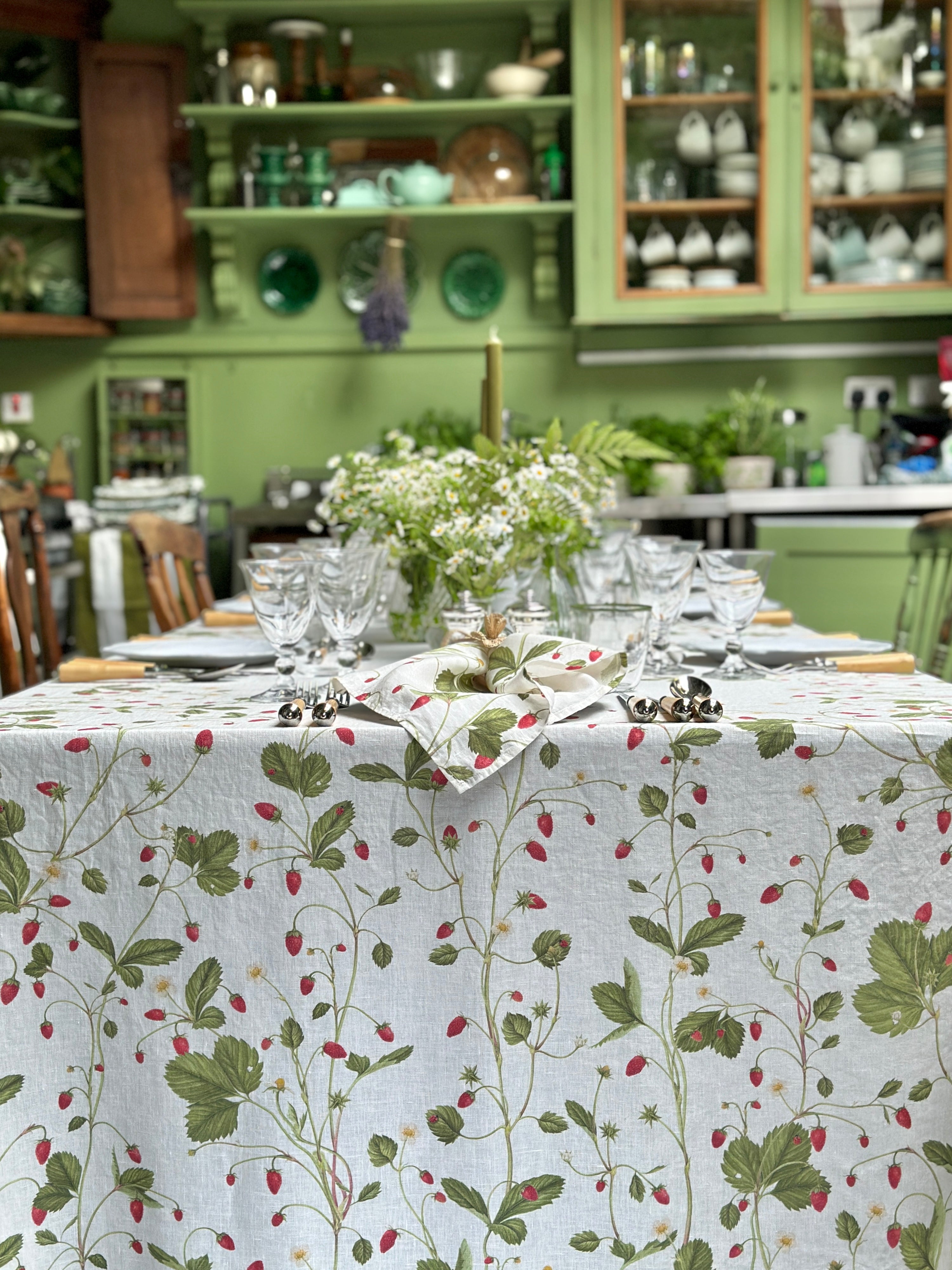 'Fraises des Bois' Linen Tablecloth