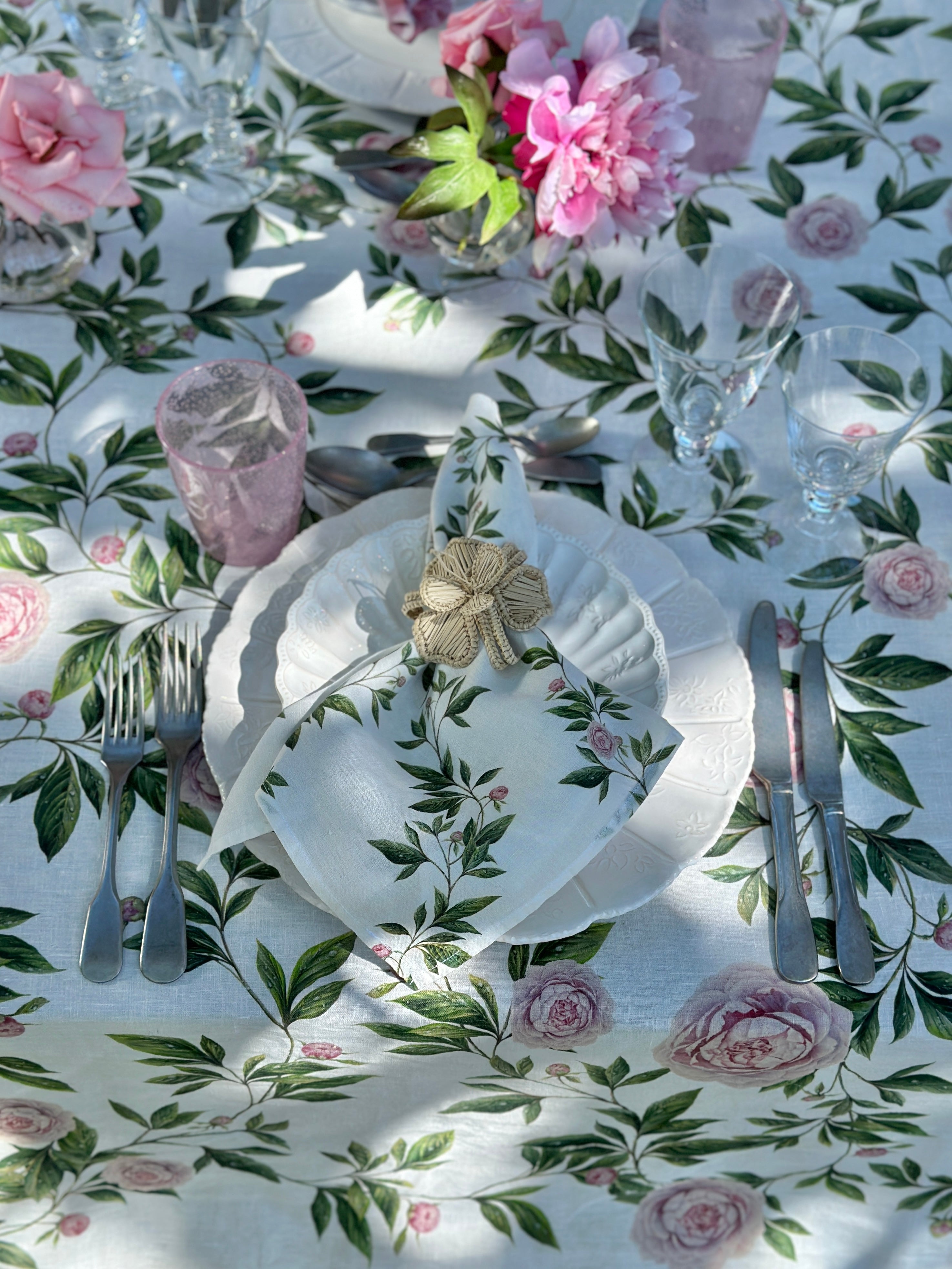 'Trailing Peony' Linen Tablecloth