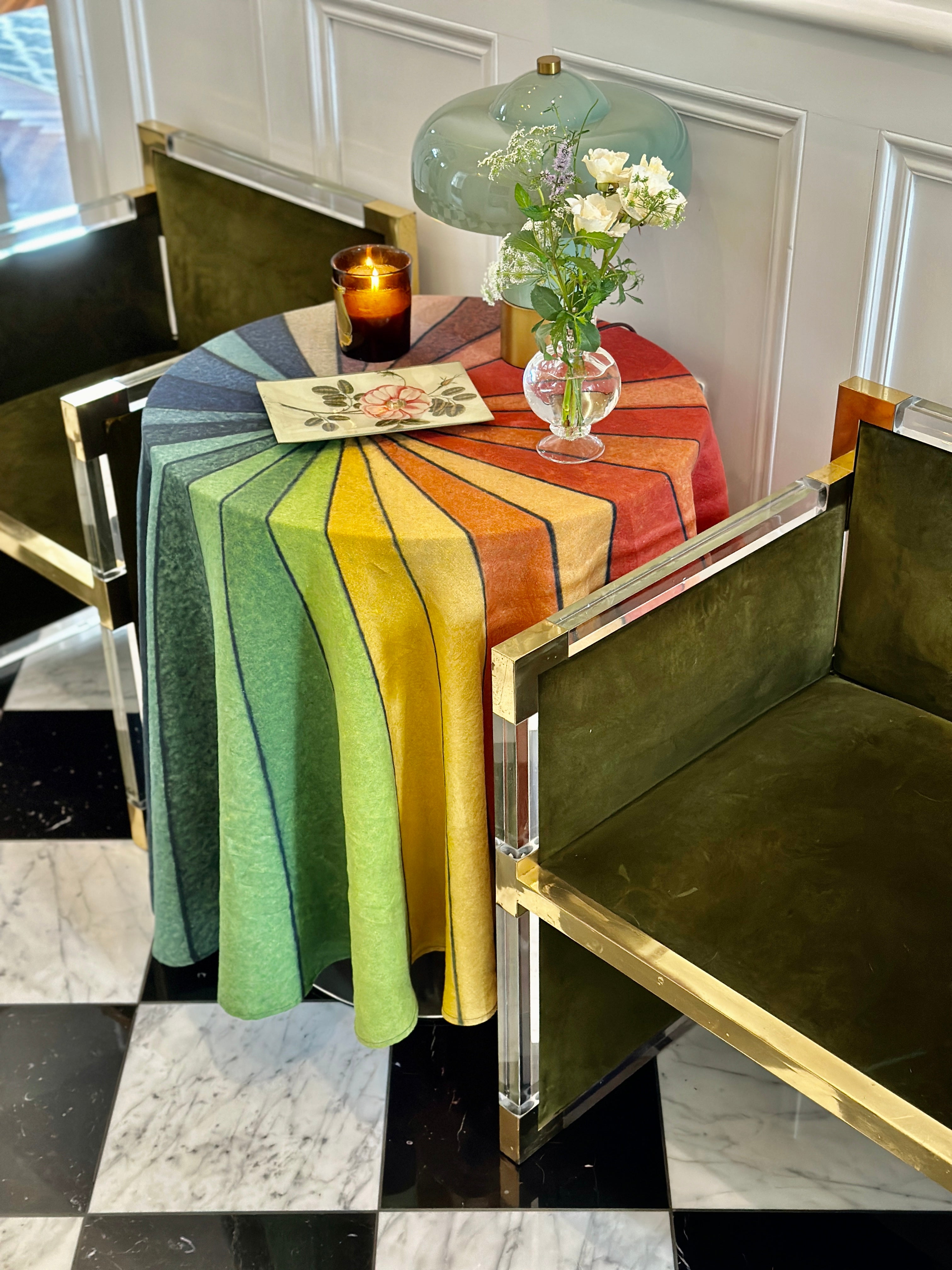 S&B x John Derian 'Colour Wheel' Round Occasional Linen Tablecloth, 165cm