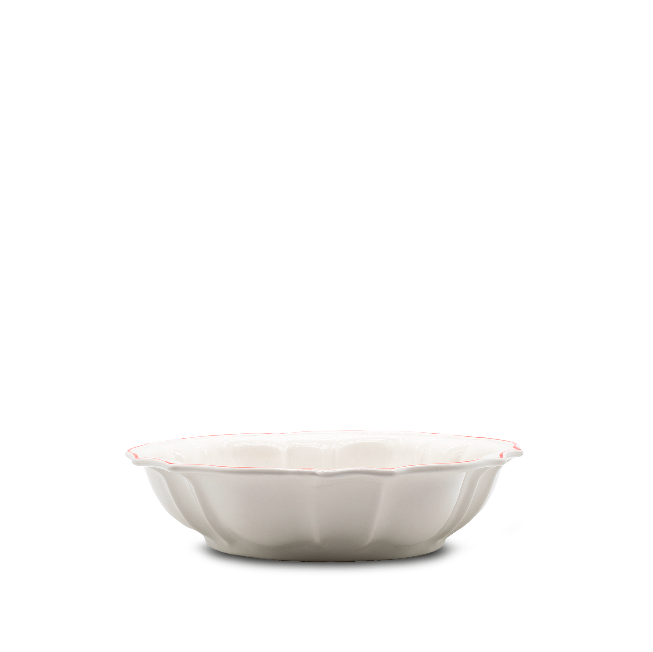 Italian White Porcelain Salad Bowl with a Red Rim, 32cm