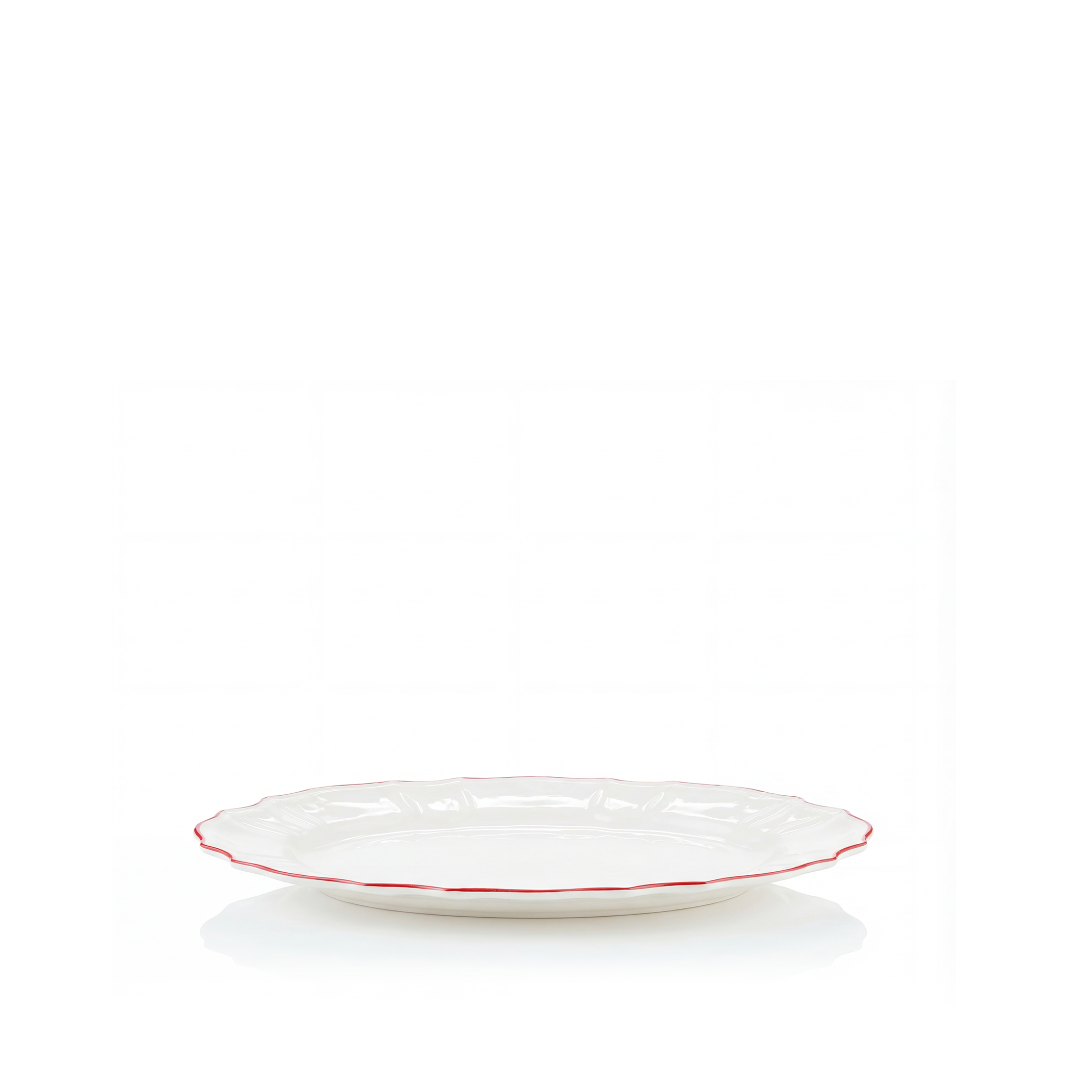 Italian White Porcelain Serving Platter with a Red Rim, 43cm