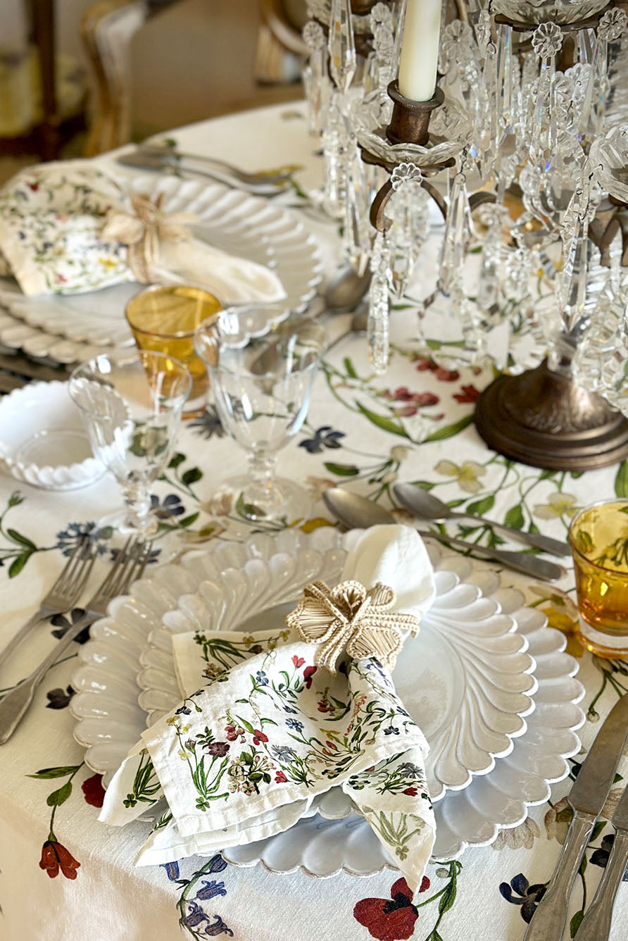 S&B x John Derian 'Botanical Wildflower' Round Cork-Backed Placemat in White, 34cm