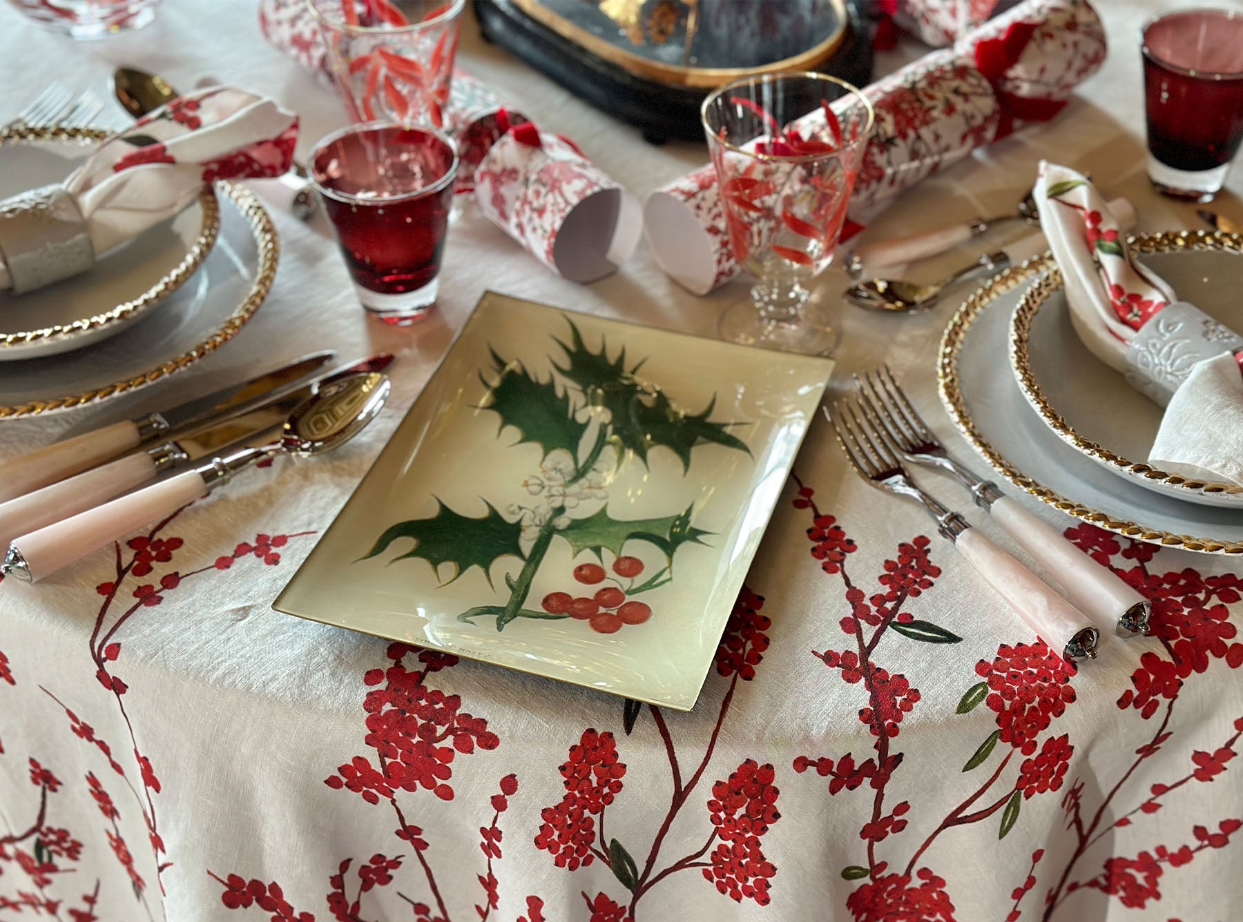 John Derian 'Common Holly' Rectangular Tray, 20 x 27cm