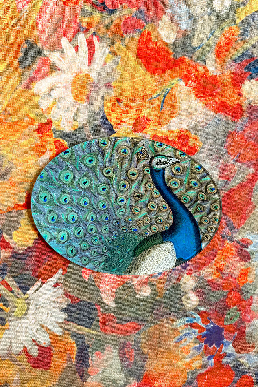 John Derian 'Peacock Flourish' Oval Decorative Platter, 13 x 18cm