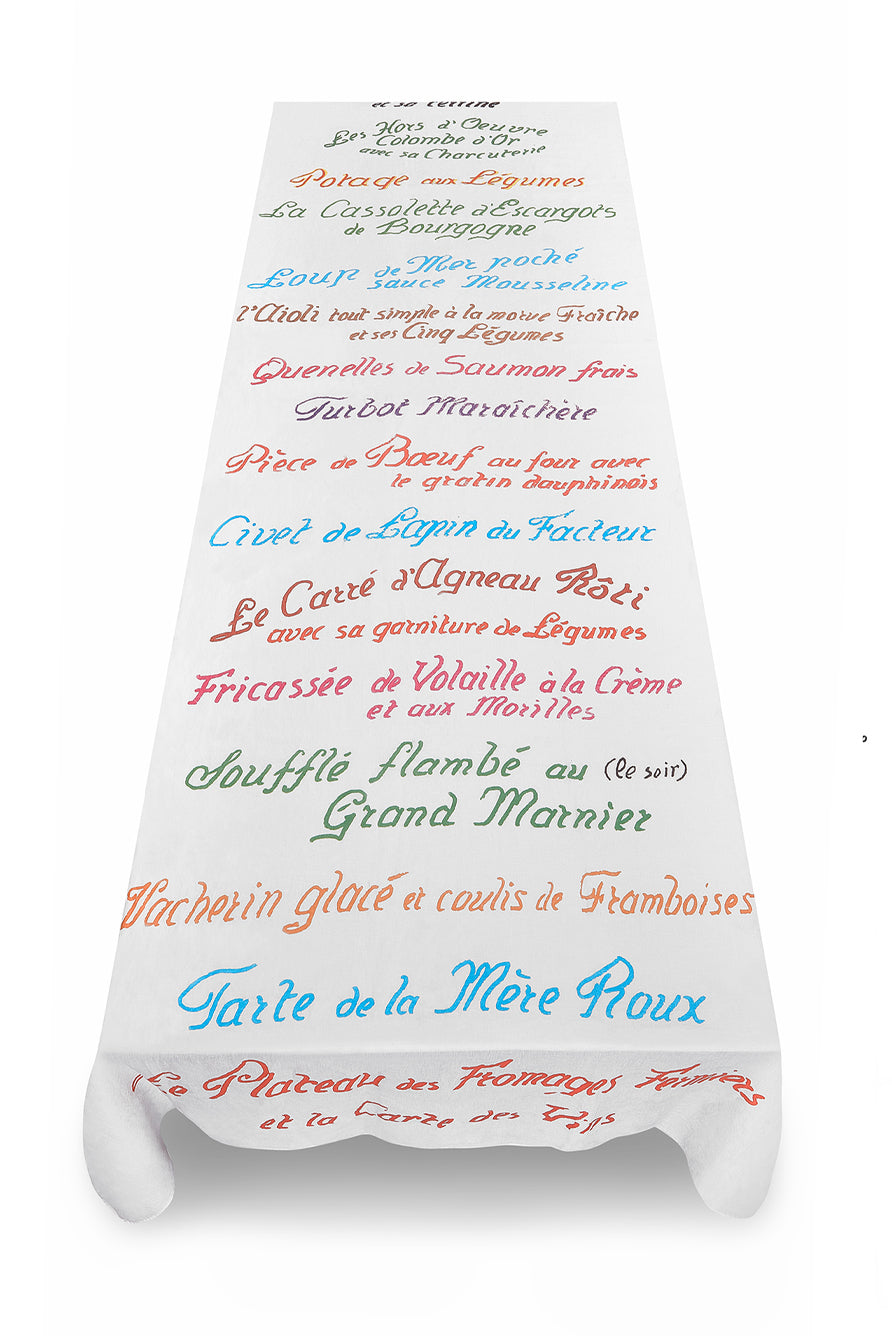 25th Anniversary 'Le Menu' Summerill & Bishop x La Colombe d'Or Linen Tablecloth, 300cm