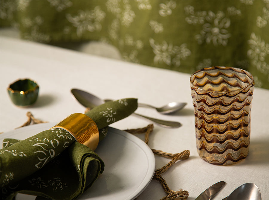 Handblown Murano Wave Tumbler in Burgundy & Gold