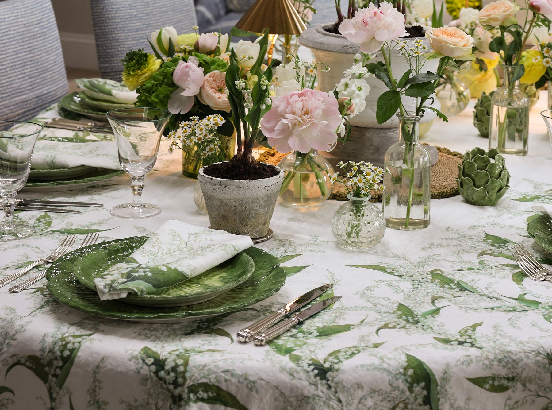 Lily of the Valley 'Muguet' Round Linen Tablecloth, 260cm