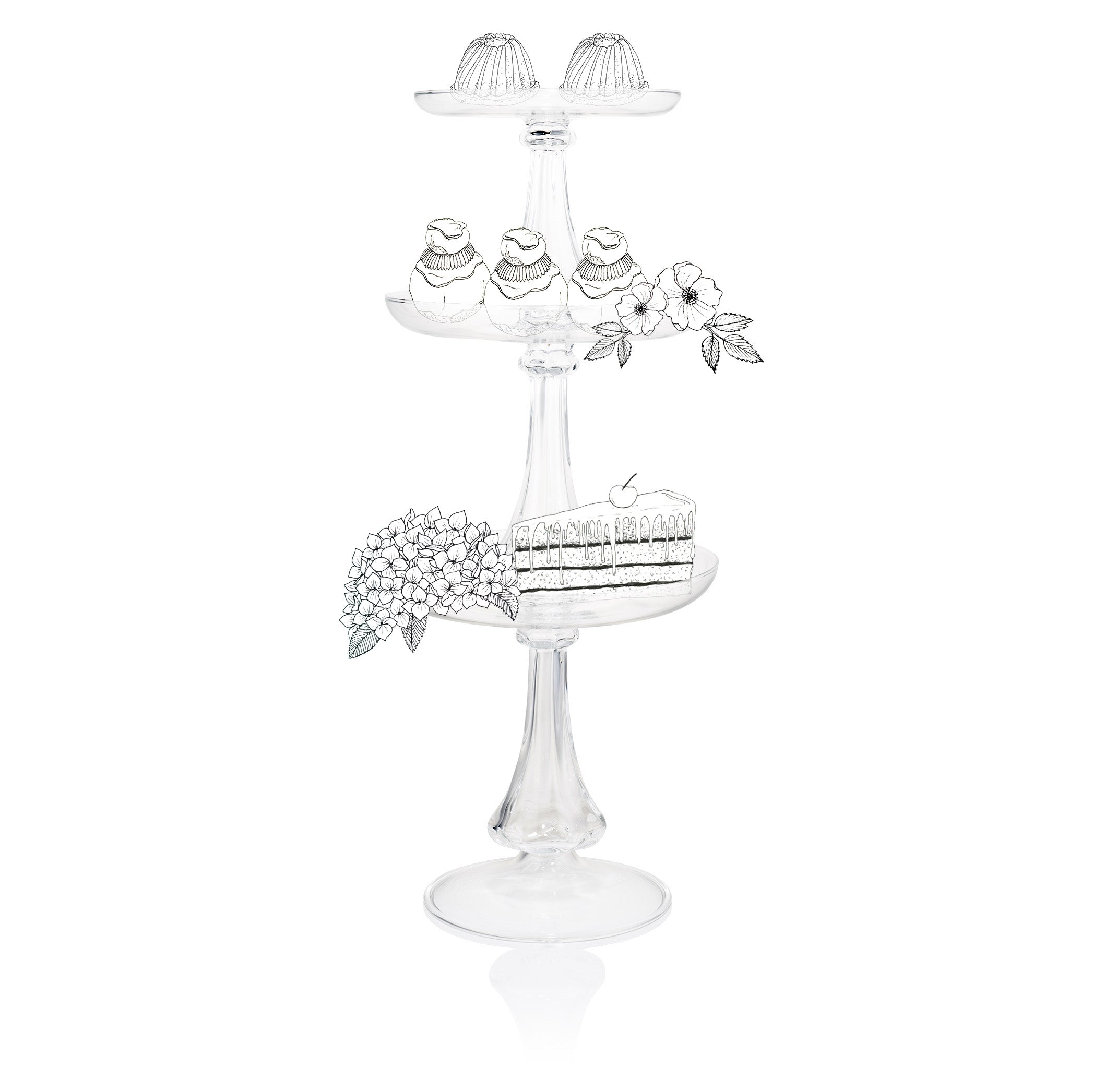 Luna Clear Handblown Glass 3 Level Cake Stand, 60cm