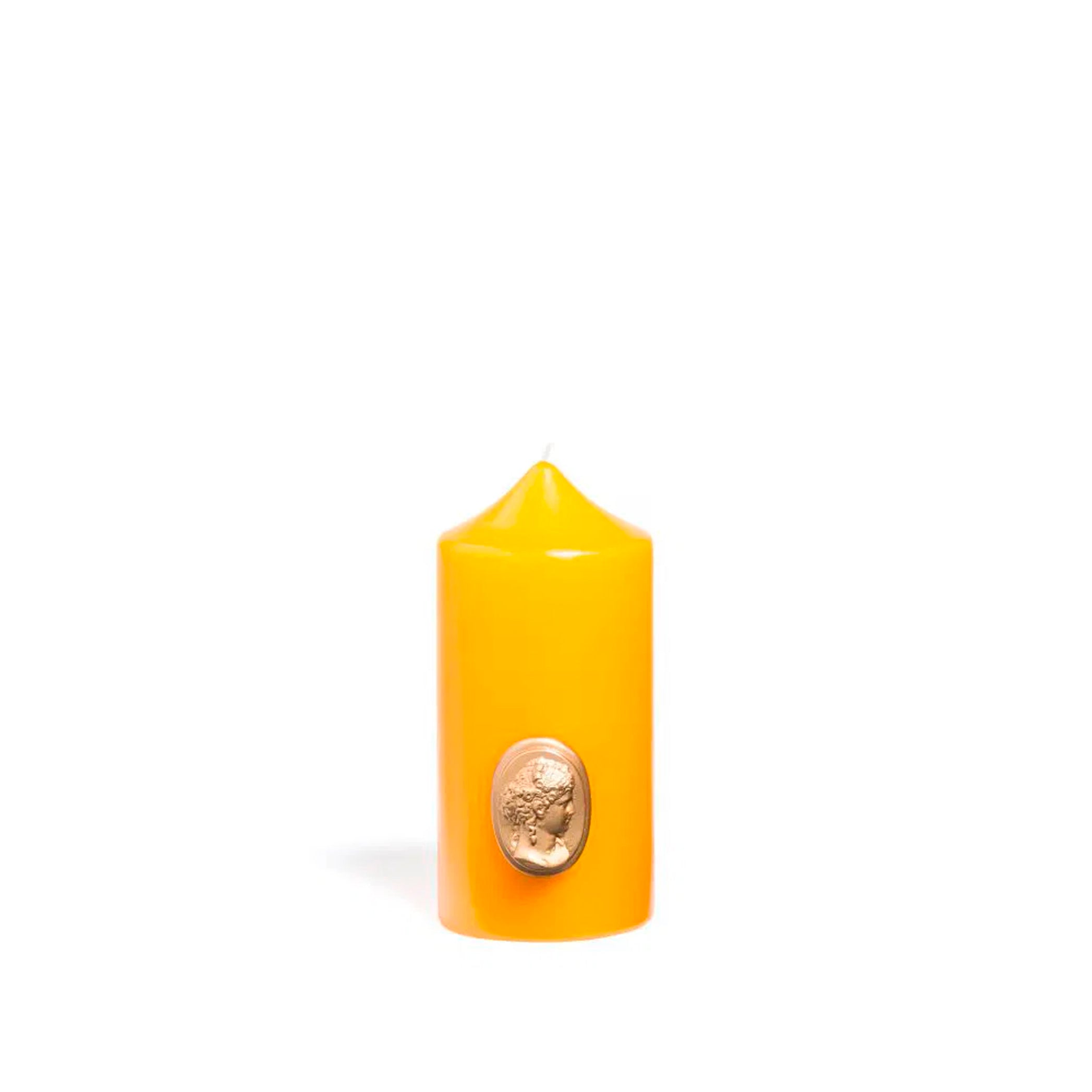 'Madame de Pompadour' Cameo Pillar Candle in Mimosa by Trudon, 15cm