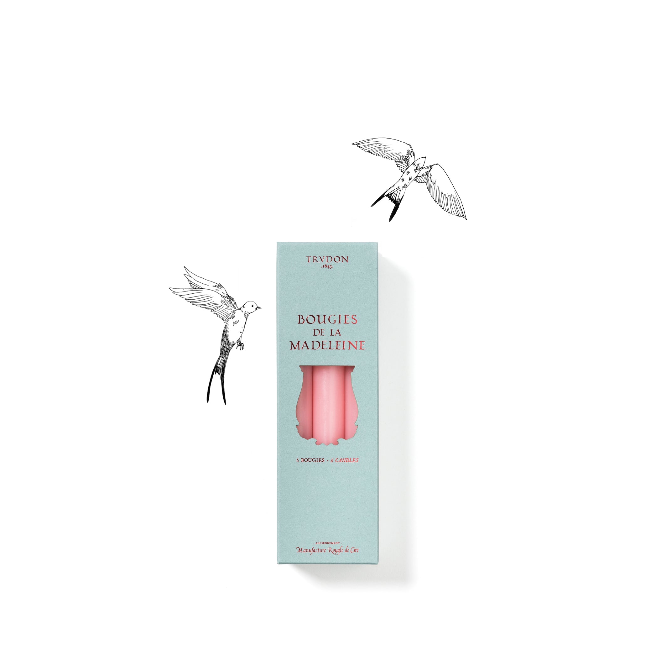 Set of Six Madeleine Candles in Pink, 20cm