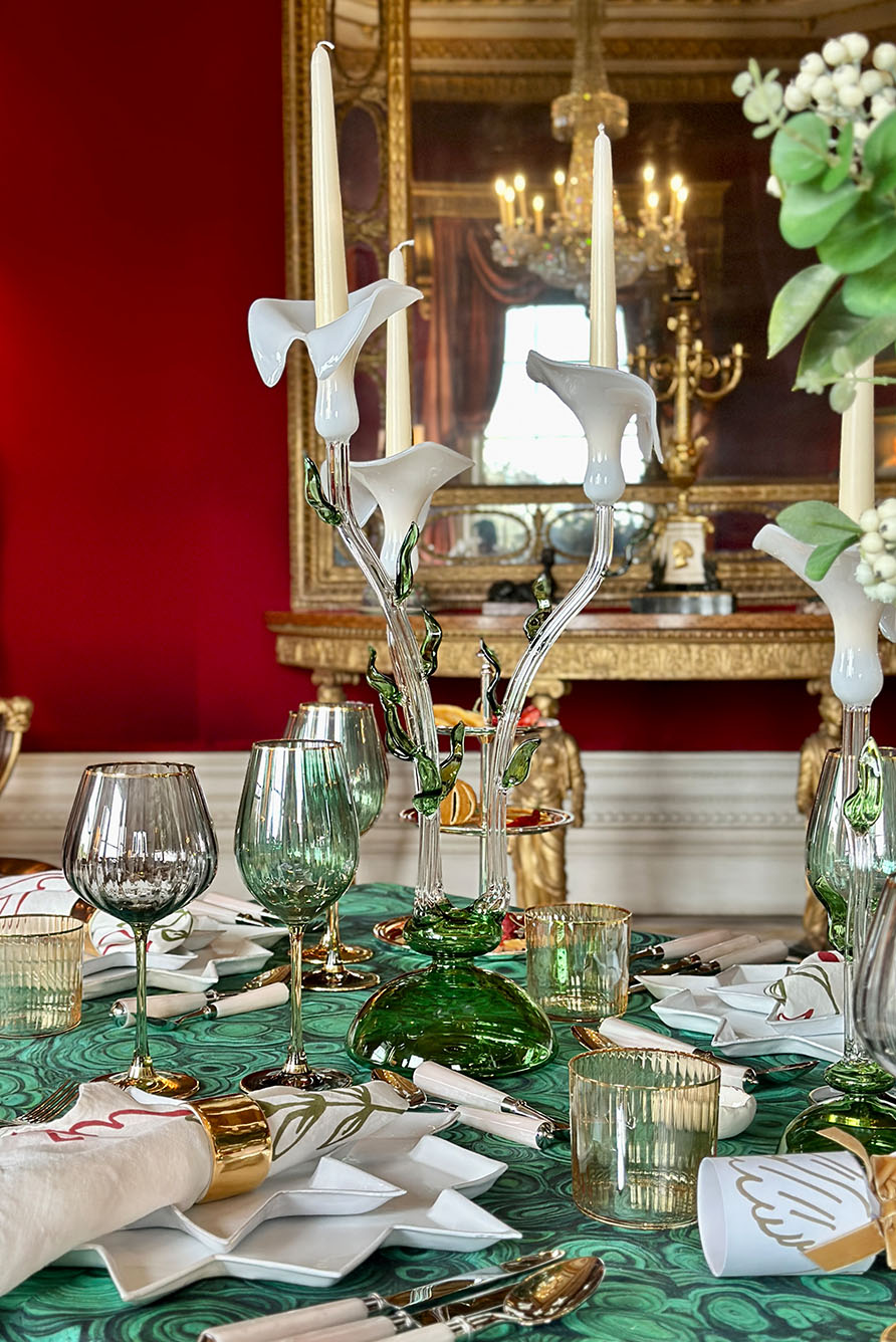 'Malachite' Linen Tablecloth in Emerald Green