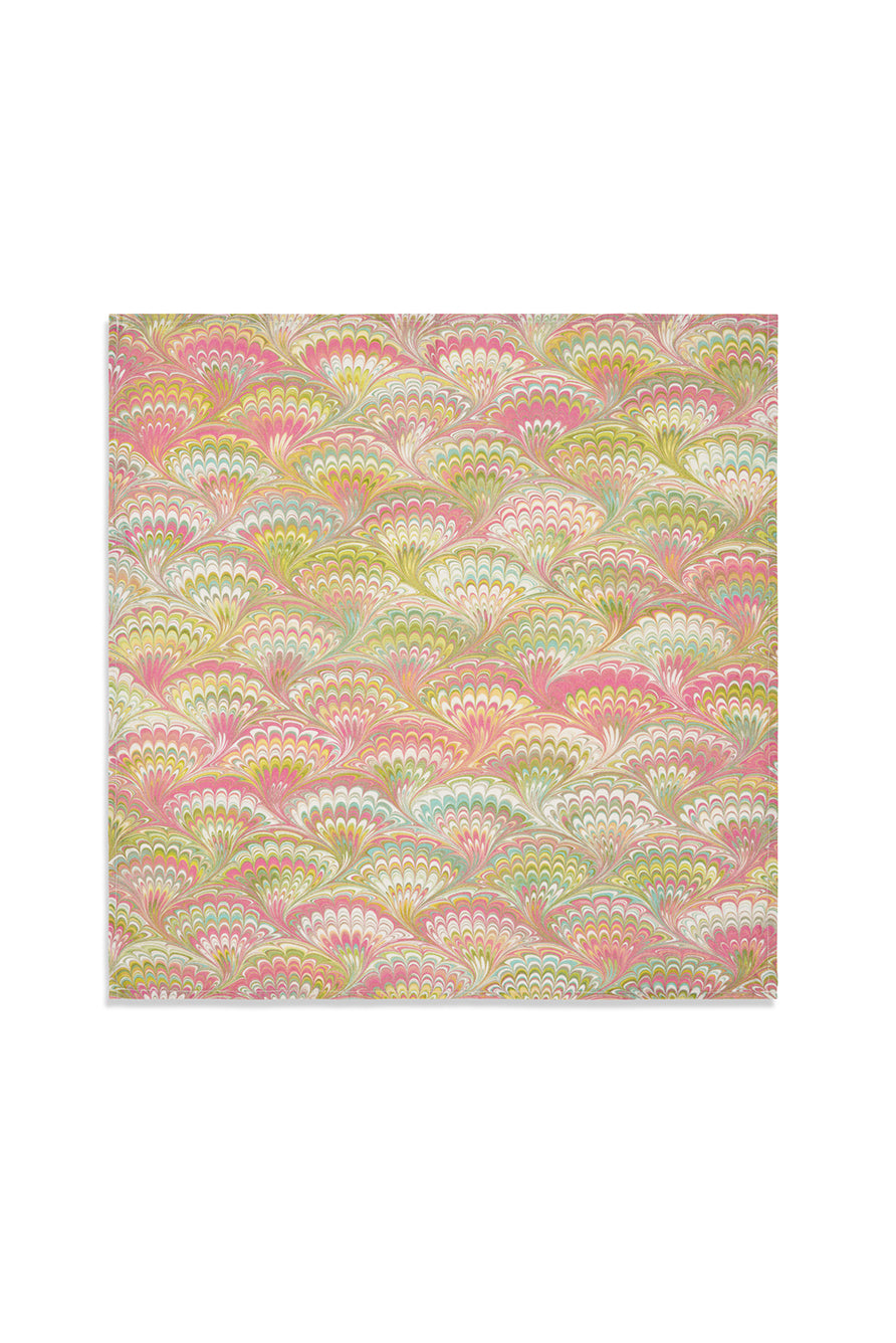 'Marble Fan' Linen Napkin in Pink, Green & Yellow, 50x50cm