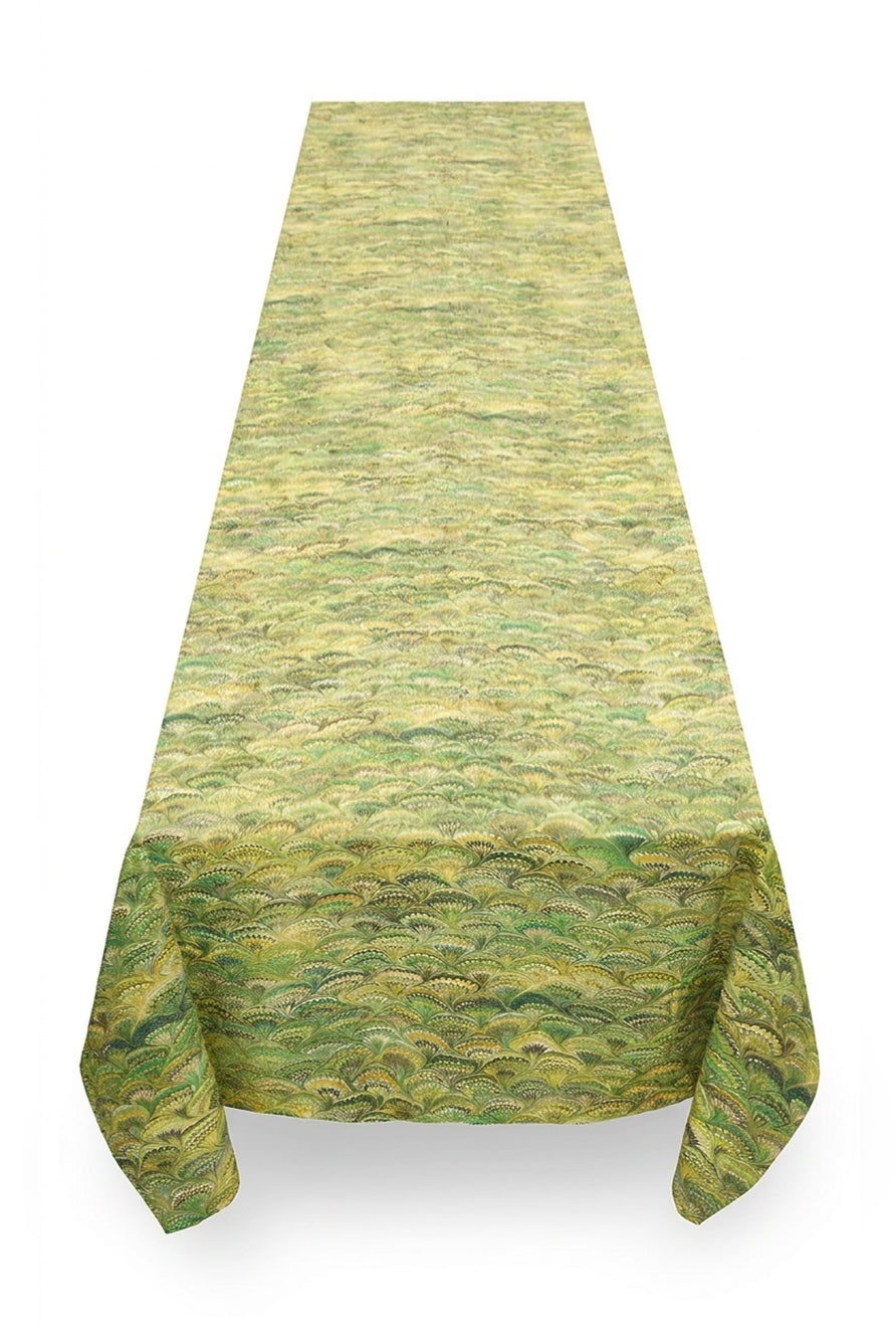 'Marble Fan' Linen Tablecloth in Green