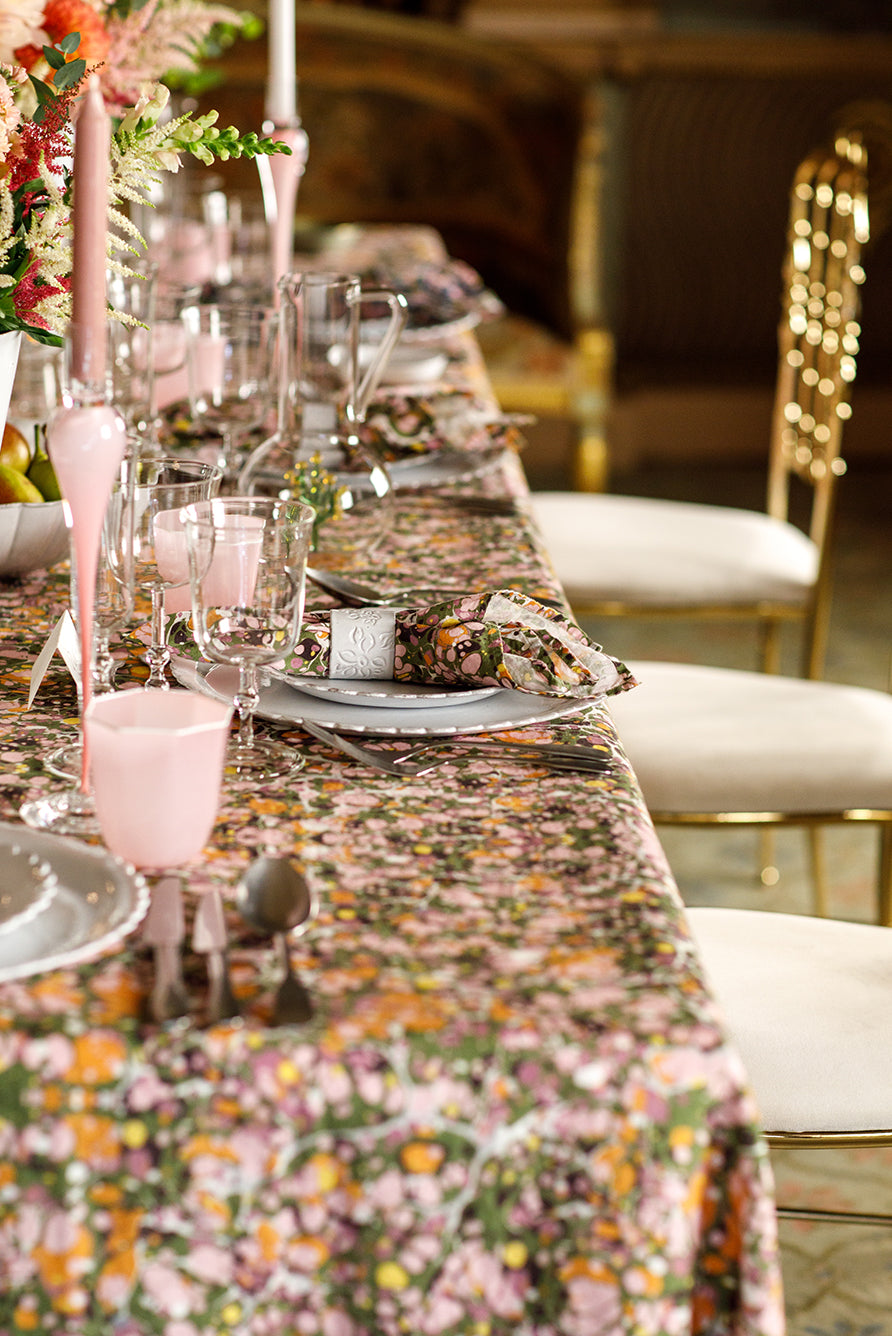 Summerill & Bishop 'Marble' Linen Napkin in Green, Rose Pink & Orange, 50x50cm