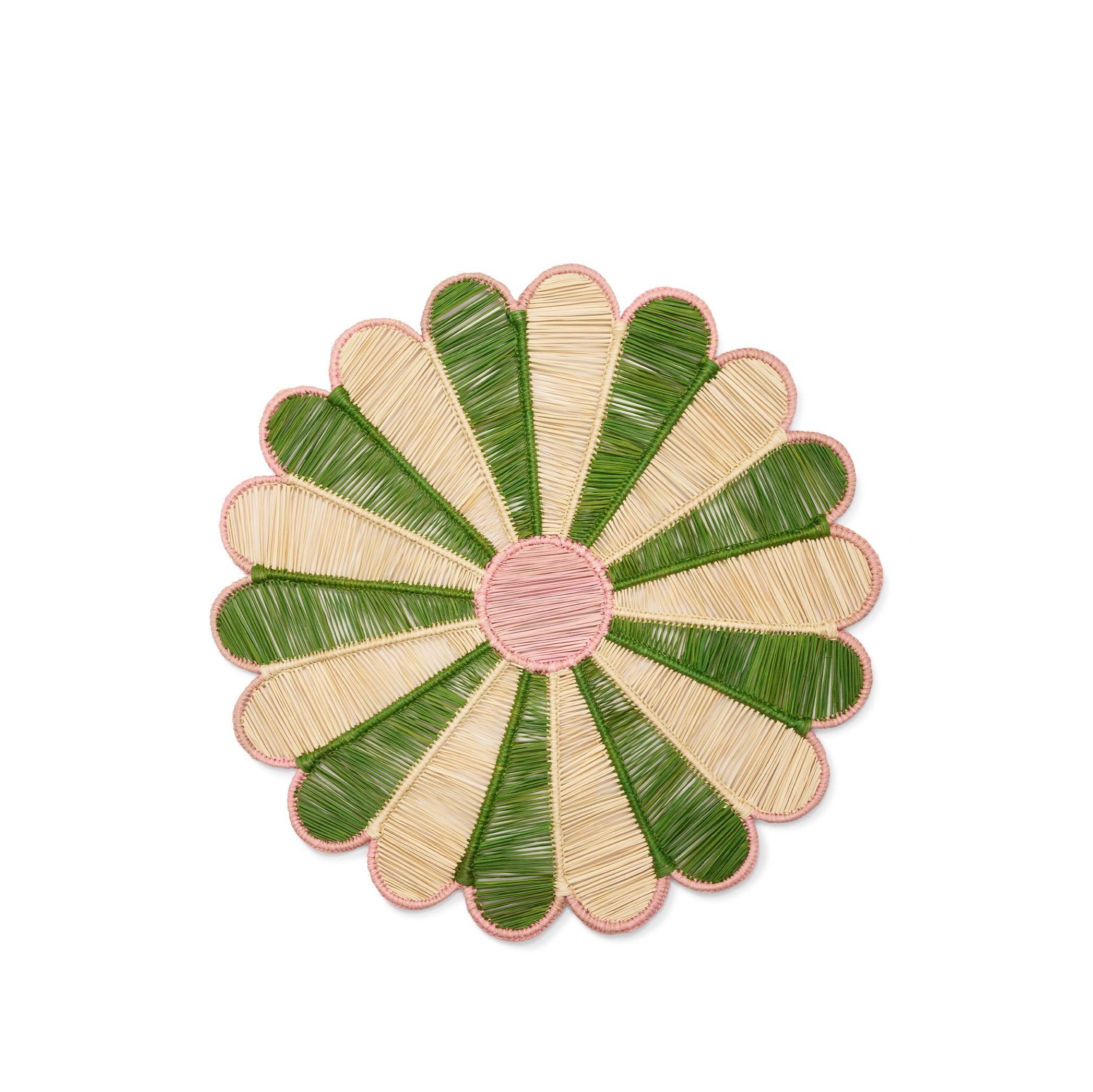 Margarita Woven Straw Placemat in Green & Pink, 37cm