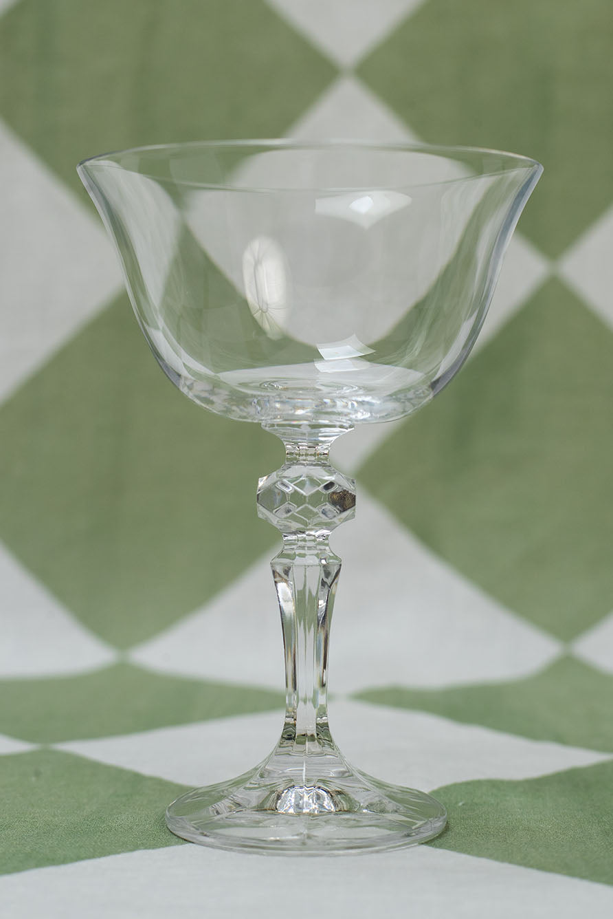 Crystal Faceted Ball Stem Champagne Coupe