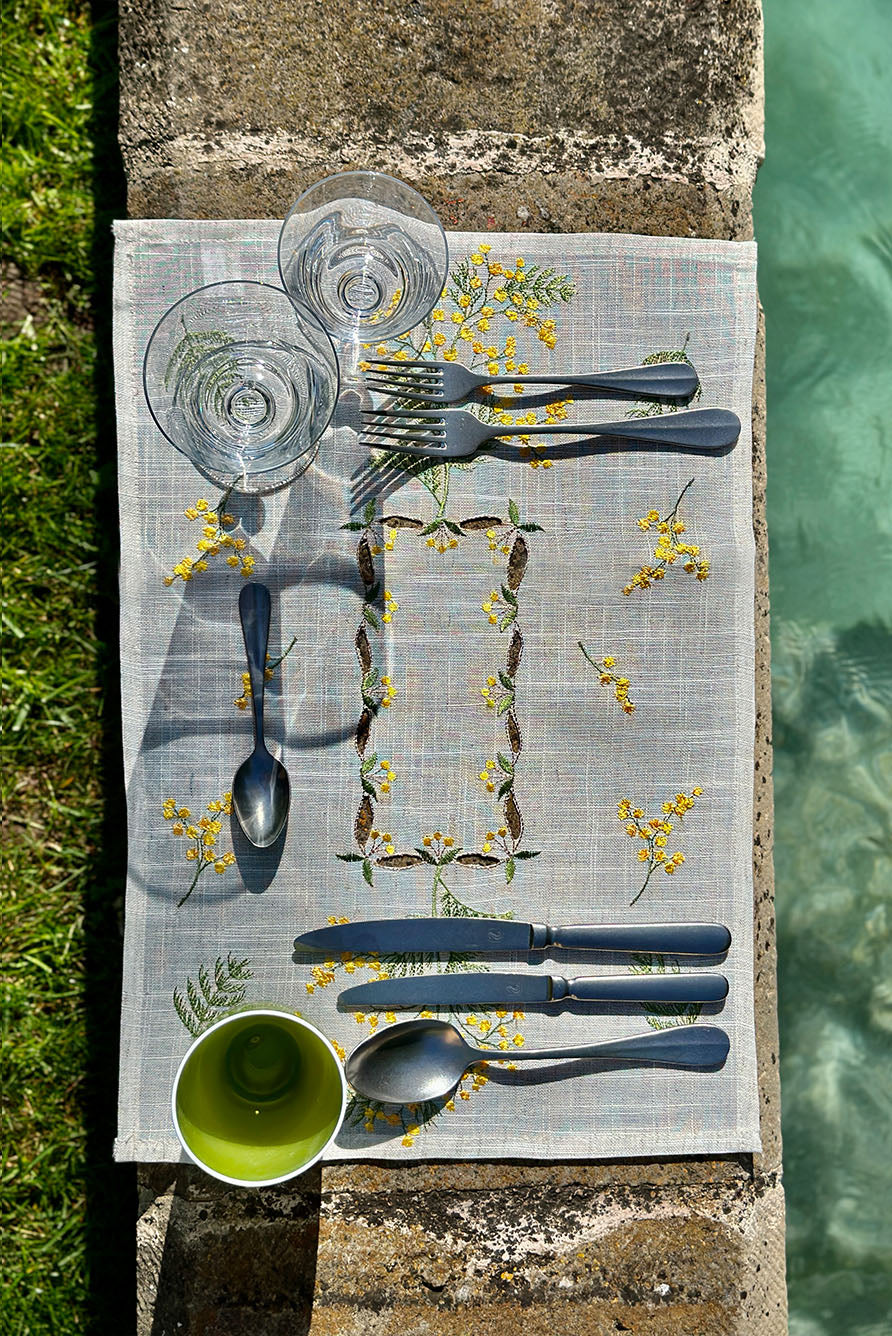 Mimosa Embroidered Linen Mix Placemat, 35 x 50cm