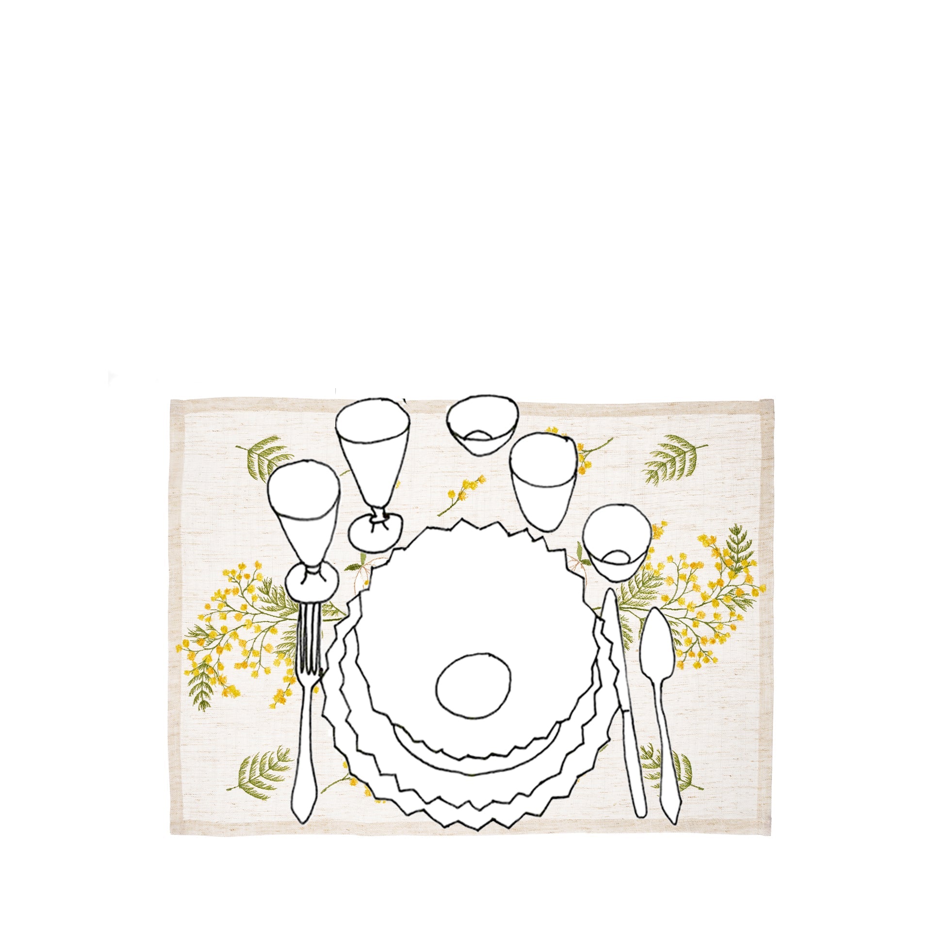 Mimosa Embroidered Linen Mix Placemat, 35 x 50cm
