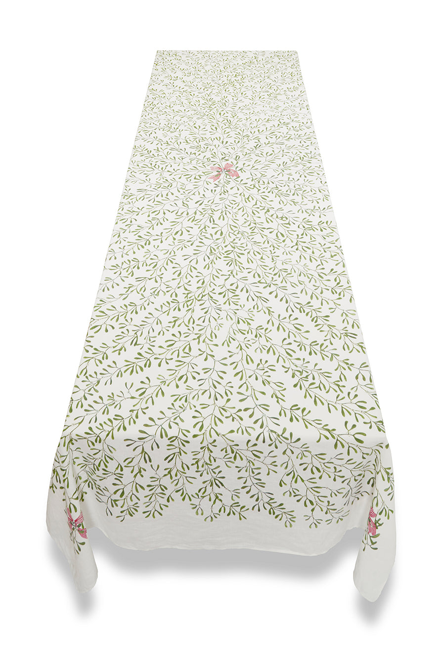 Mistletoe Kiss Linen Tablecloth